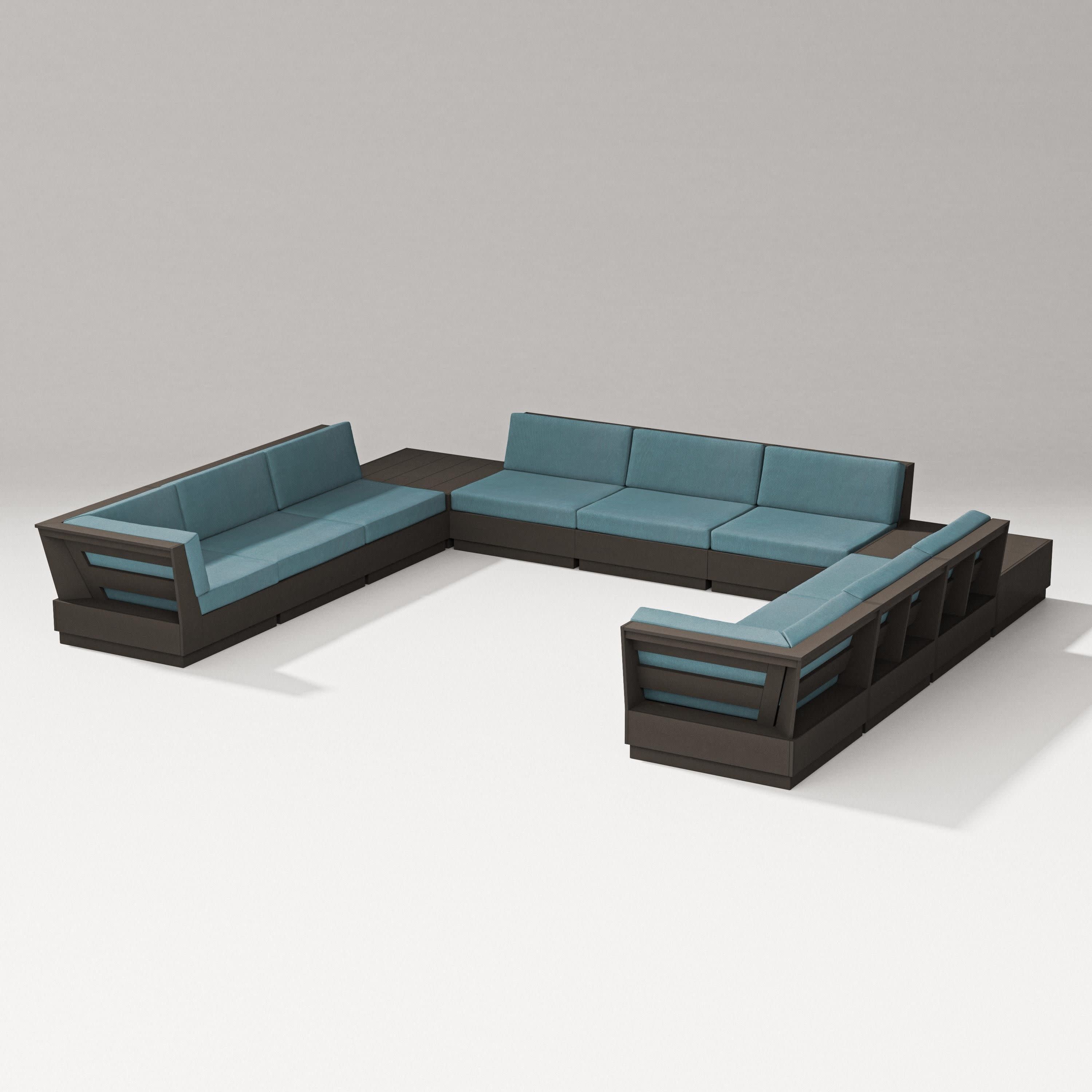 Elevate 11-Piece U-Shaped Sofa Sectional in Vintage Coffee / Ocean Teal