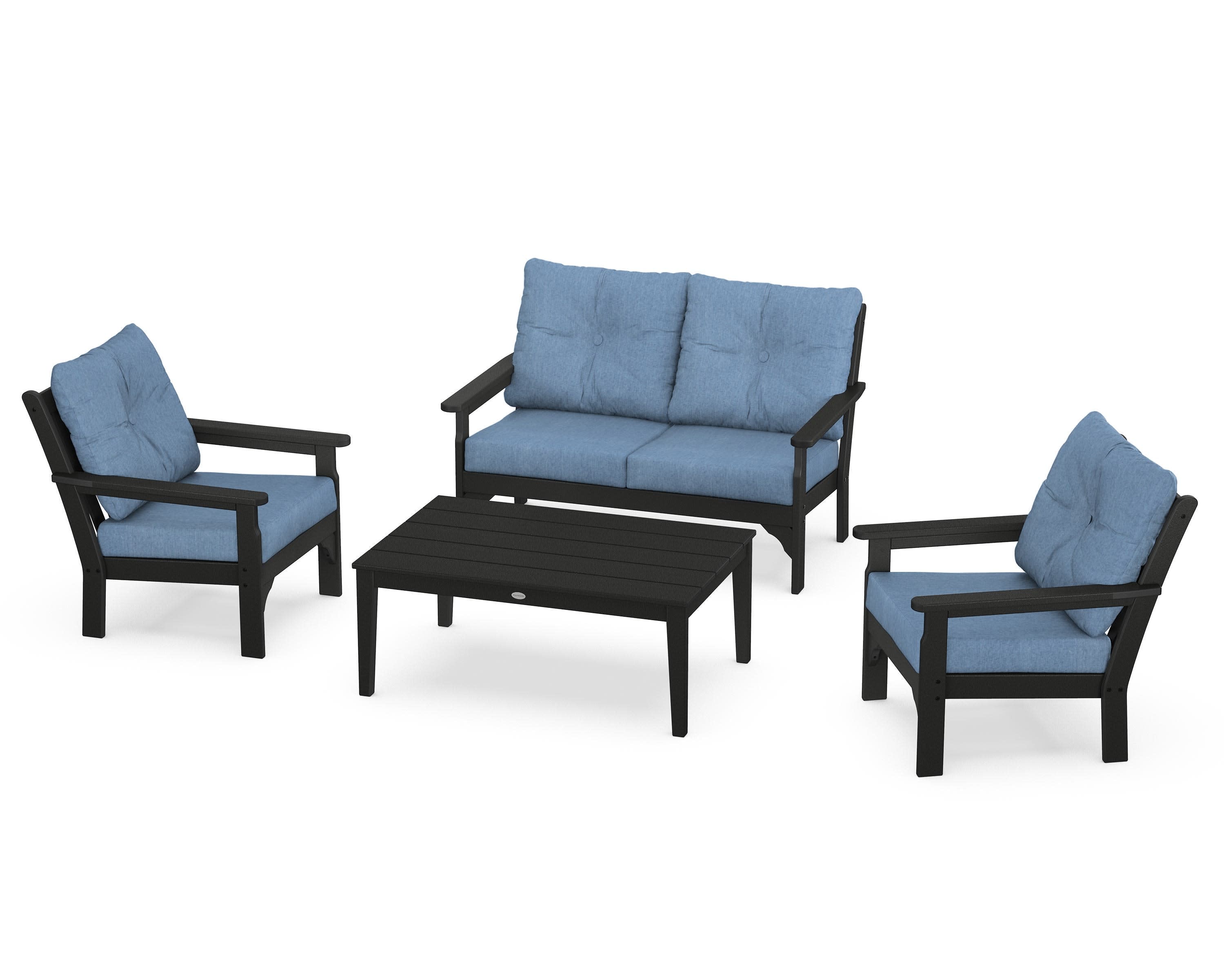 Vineyard 4-Piece Deep Seating Set in Black / Sky Blue