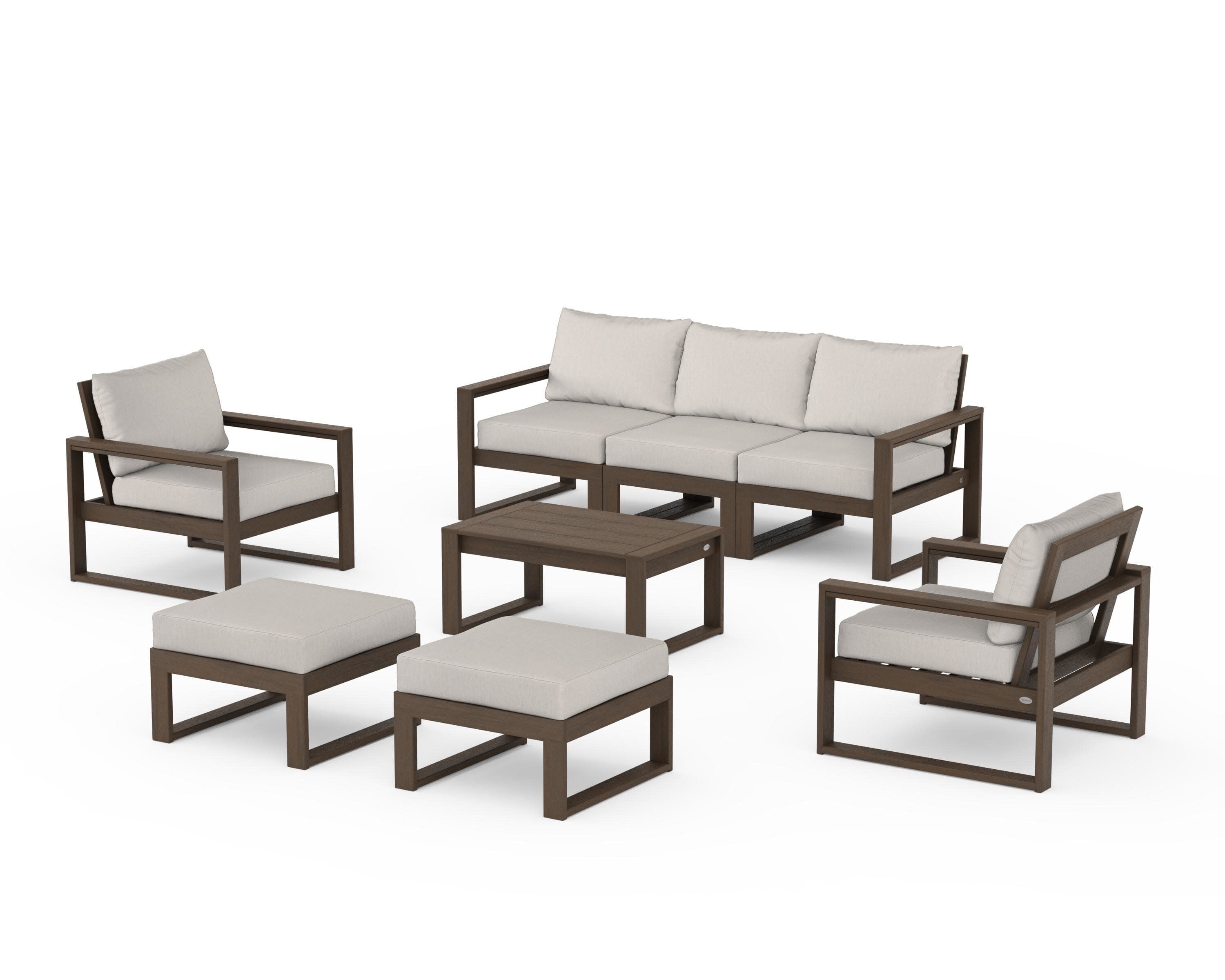 EDGE Sectional 8-Piece Lounge Sofa Set in Kona / Cast Ash