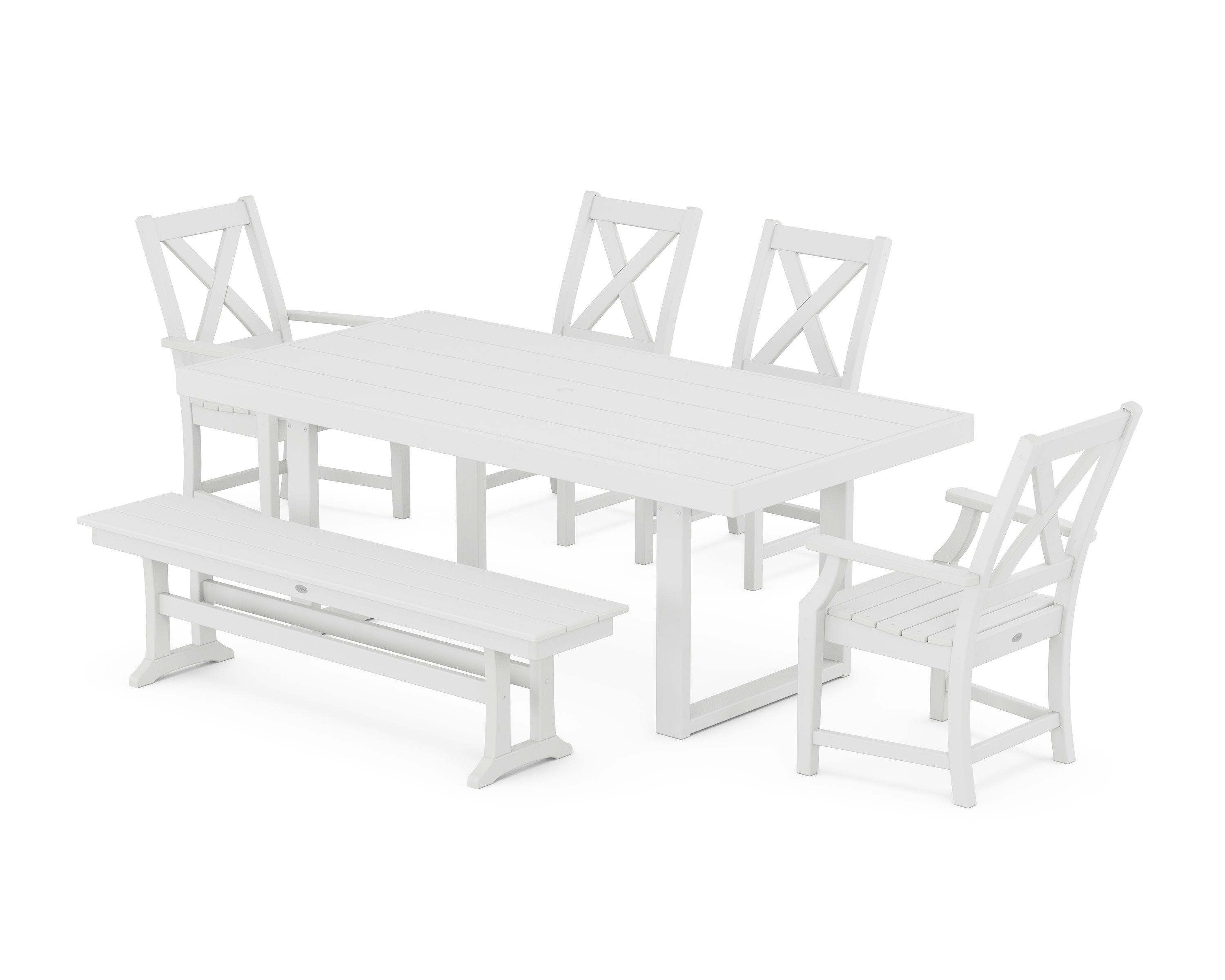 Braxton 6-Piece Dining Set with Bench in White