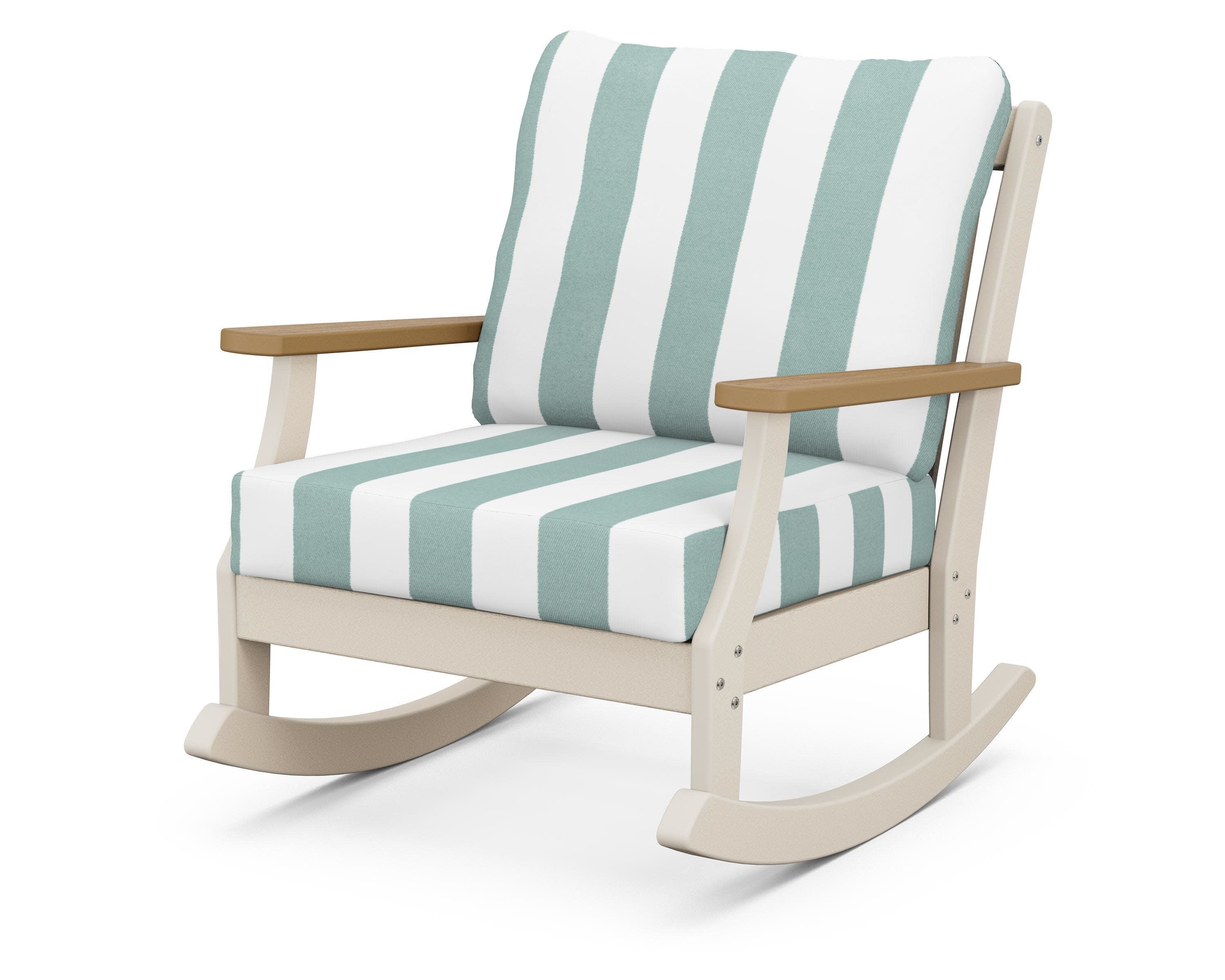 Braxton Deep Seating Rocking Chair in Sand / Natural / Cabana Stripe Glacier Spa
