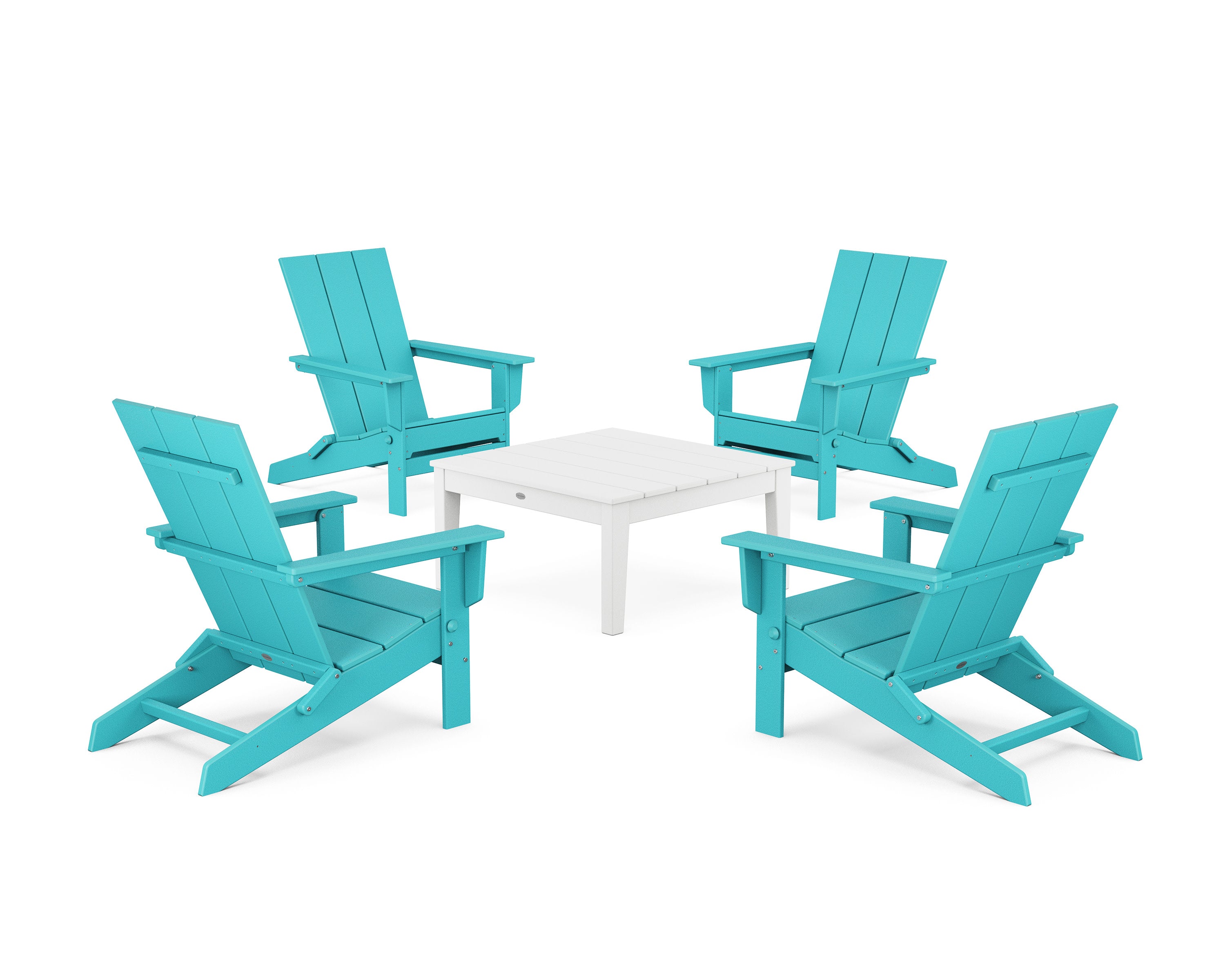 5-Piece Modern Studio Folding Adirondack Chair Conversation Group in Aruba / White