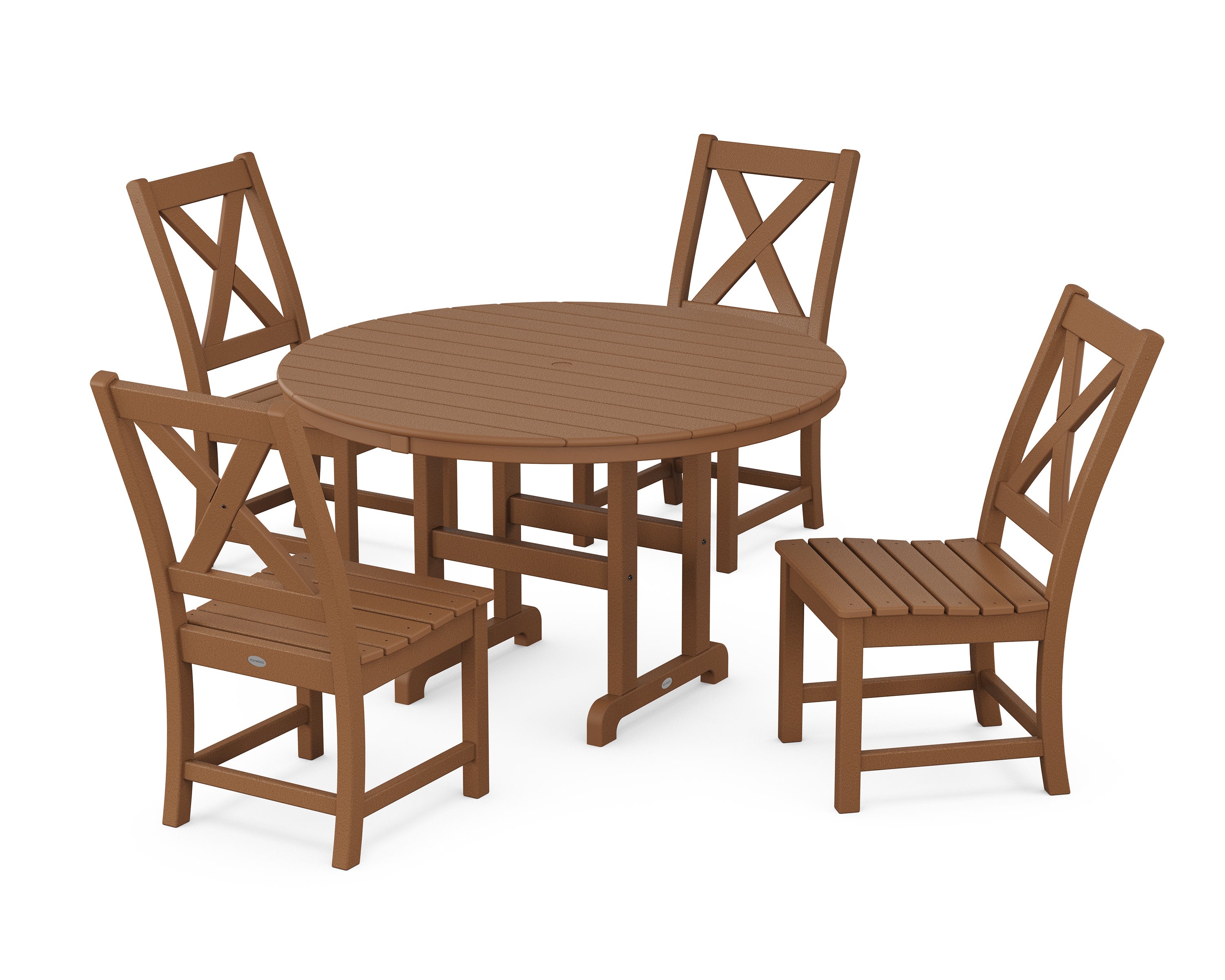 Braxton Side Chair 5-Piece Round Dining Set in Teak