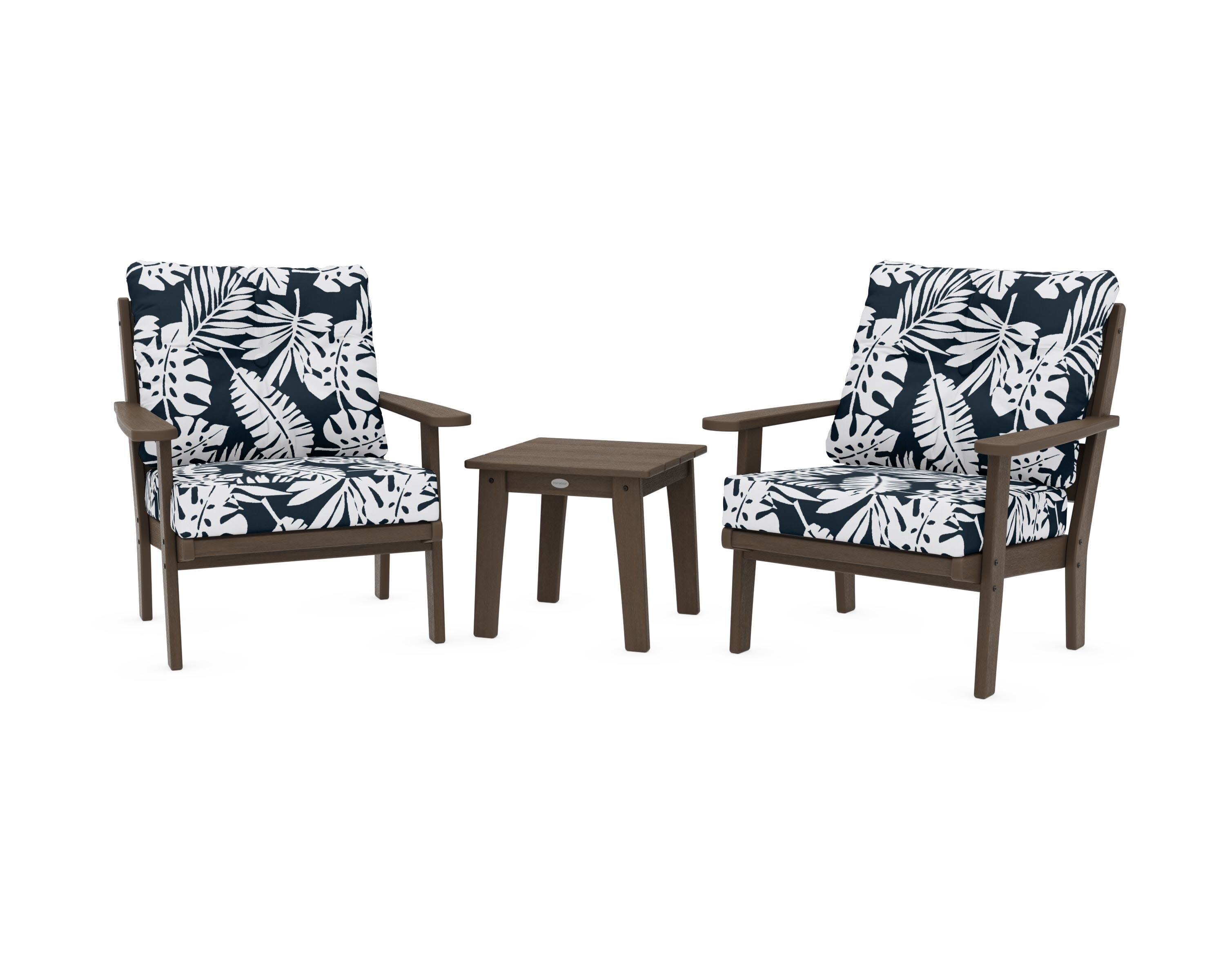 Lakeside 3-Piece Deep Seating Chair Set in Kona / Leaf Marine Indigo