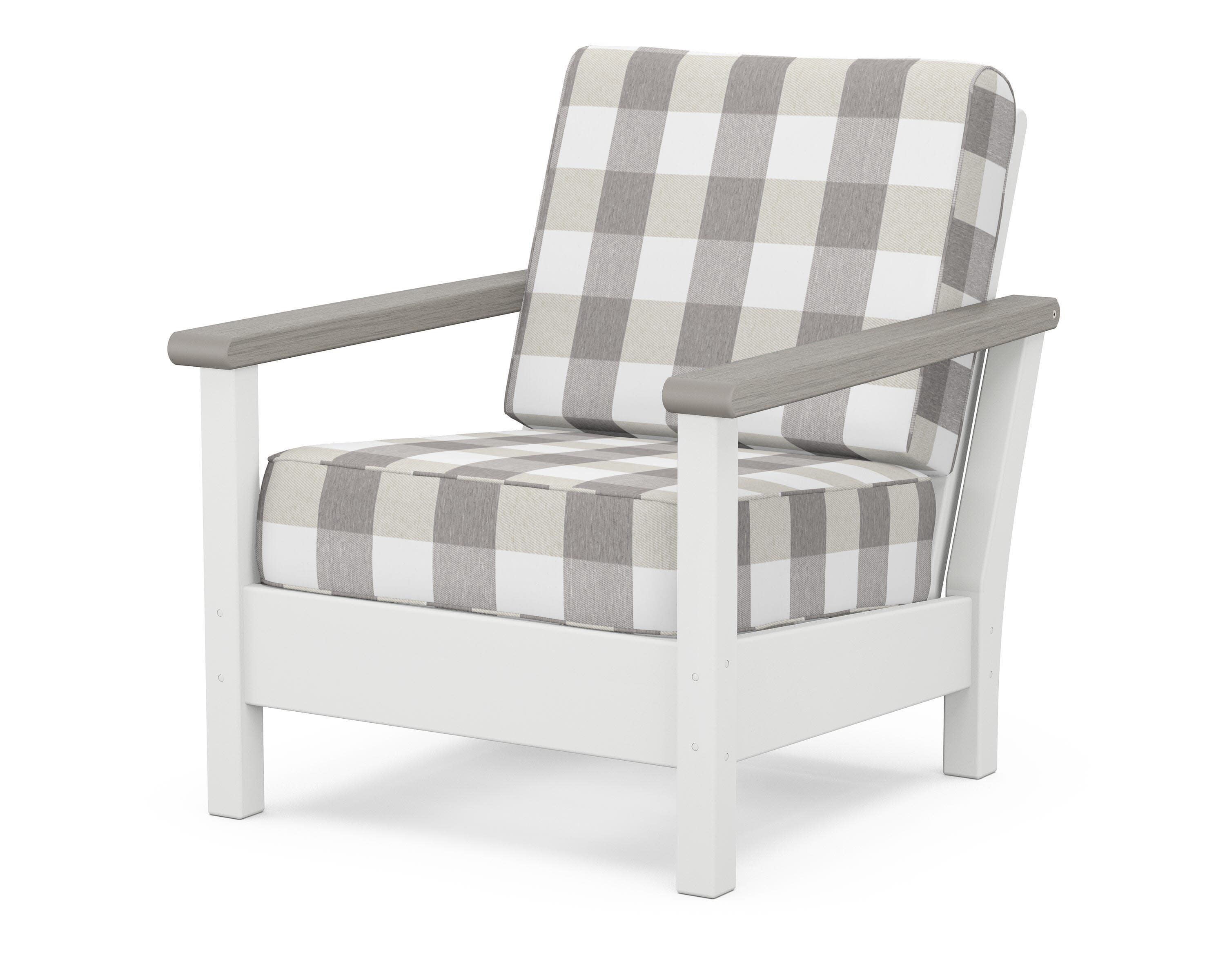 Harbour Deep Seating Chair in White / Driftwood / Buffalo Plaid Grey Mist