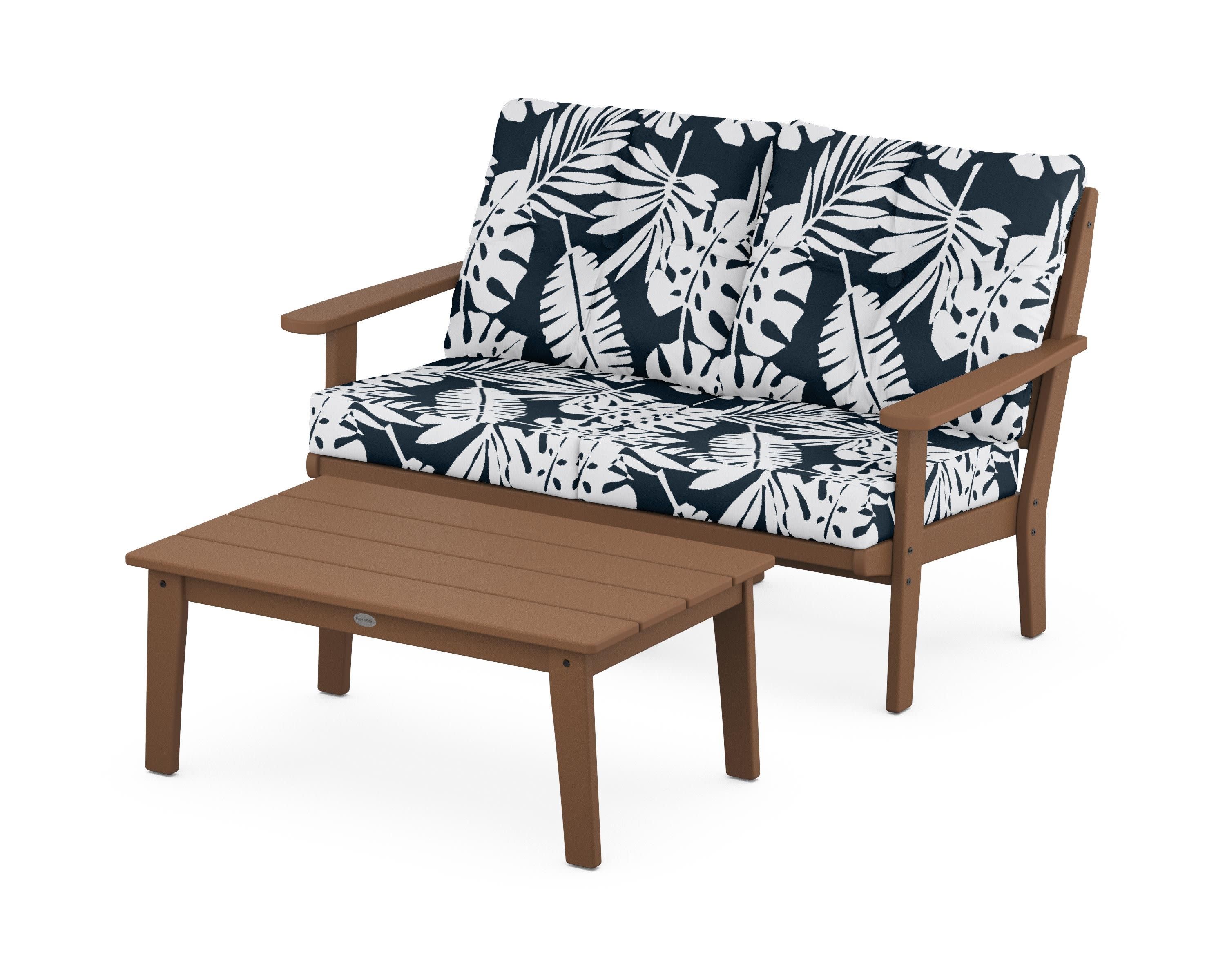 Lakeside 2-Piece Lounge Loveseat Set in Teak / Leaf Marine Indigo