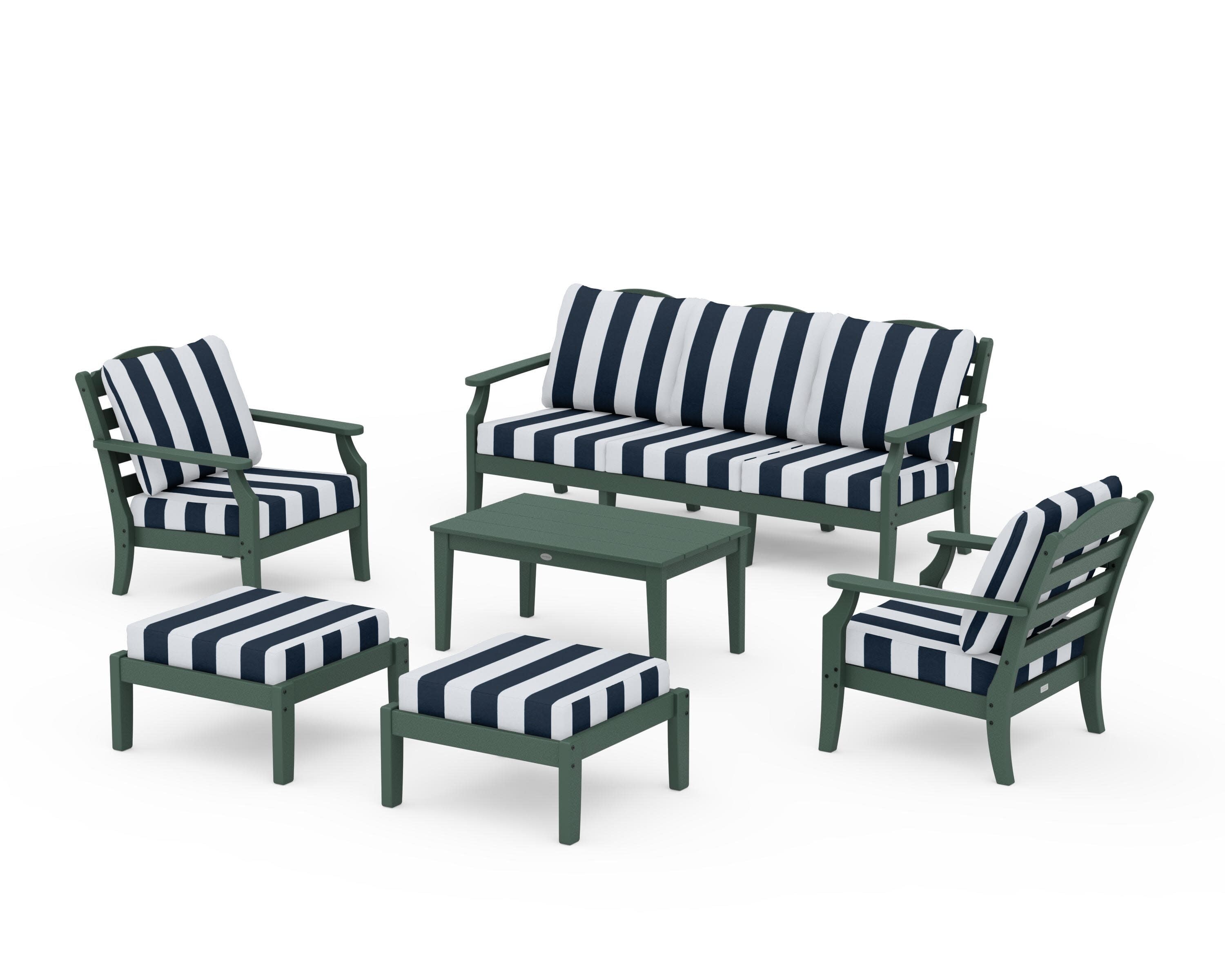 Savannah 6-Piece Lounge Sofa Set in Green / Cabana Stripe Marine Indigo
