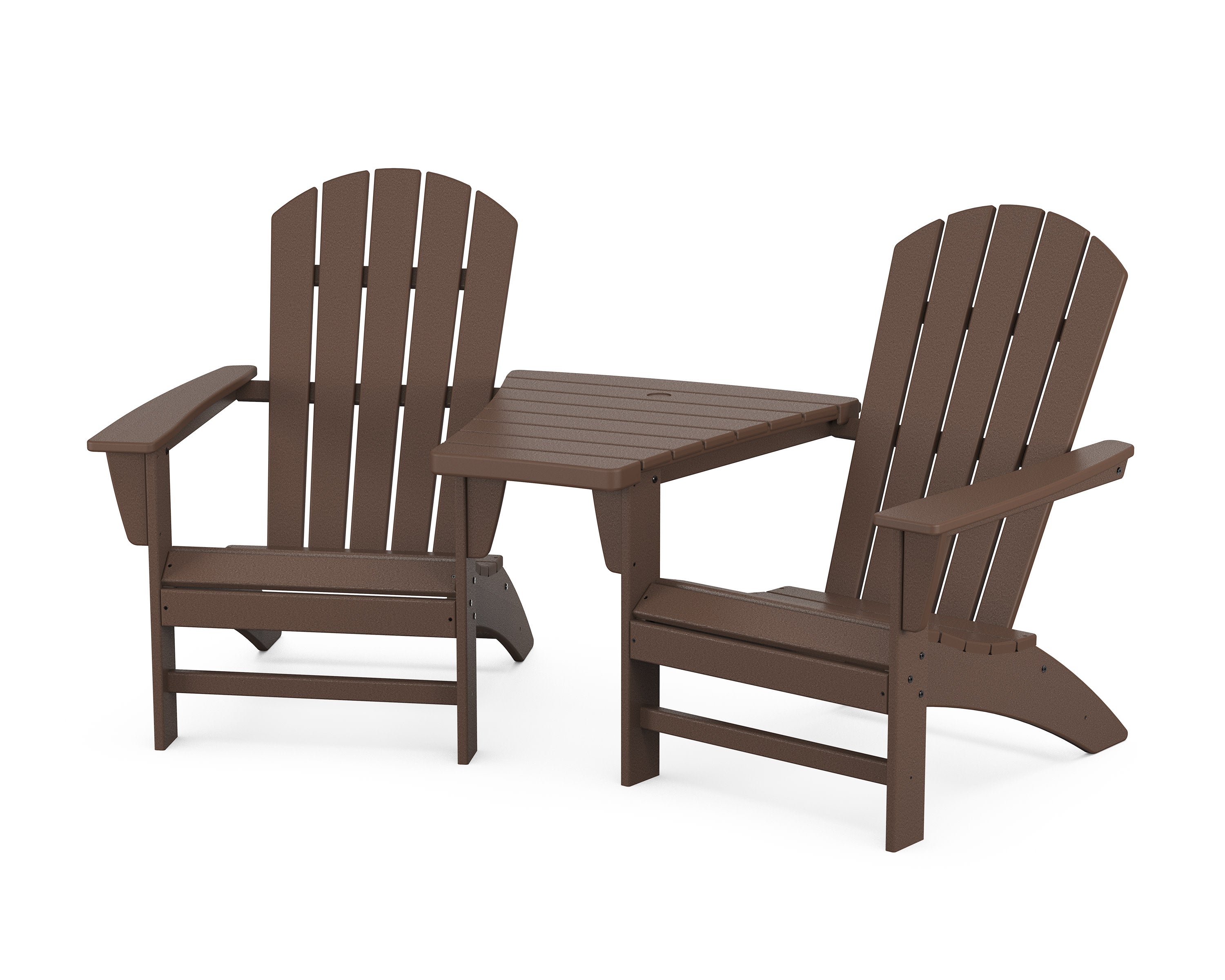 Nautical 3-Piece Adirondack Set with Angled Connecting Table in Mahogany