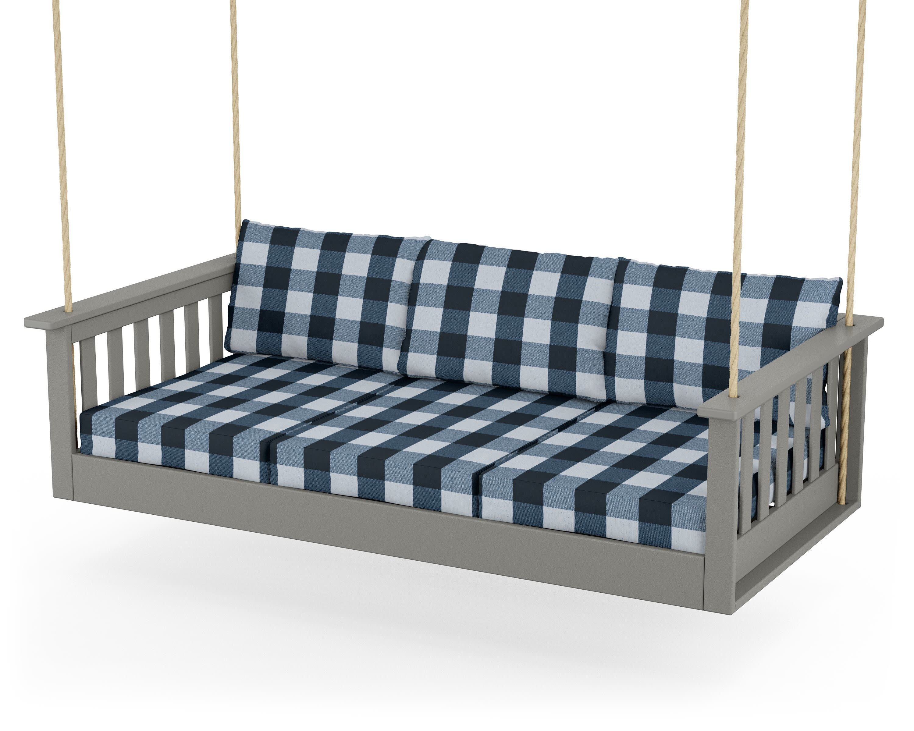 Vineyard Daybed Swing in Slate Grey / Buffalo Plaid Marine Indigo