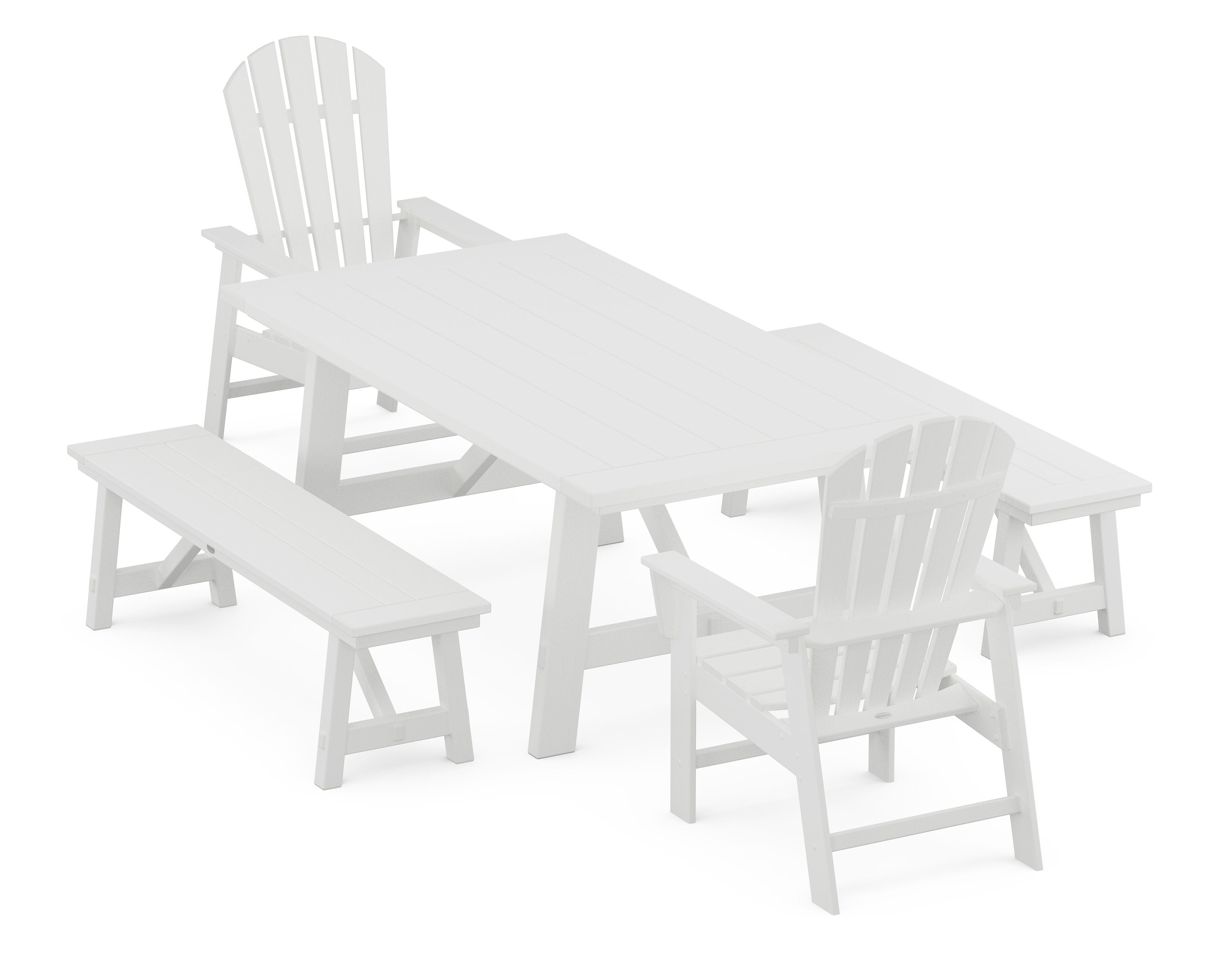 South Beach 5-Piece Rustic Farmhouse Dining Set With Benches in White