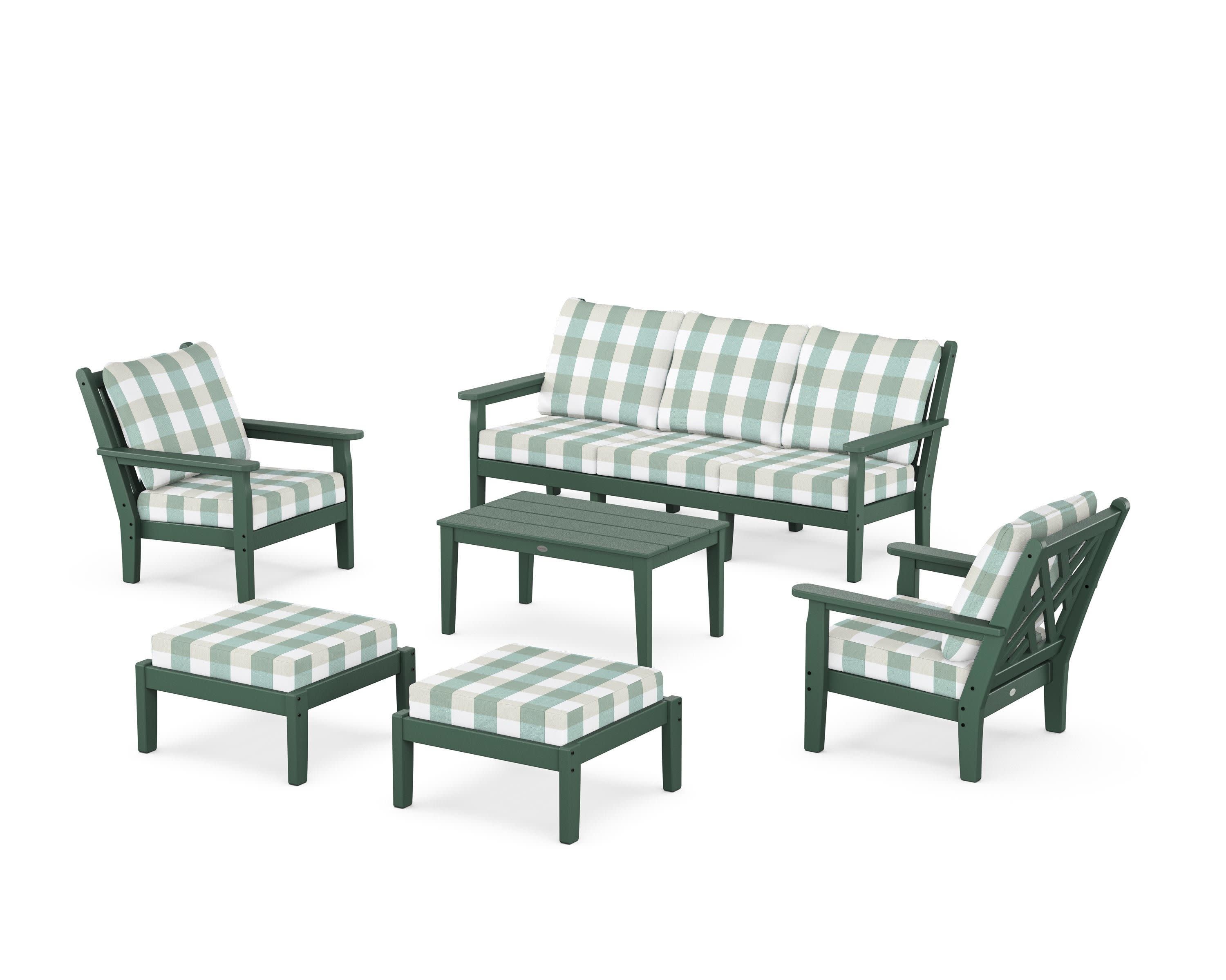 Chippendale 6-Piece Lounge Sofa Set in Green / Buffalo Plaid Glacier Spa