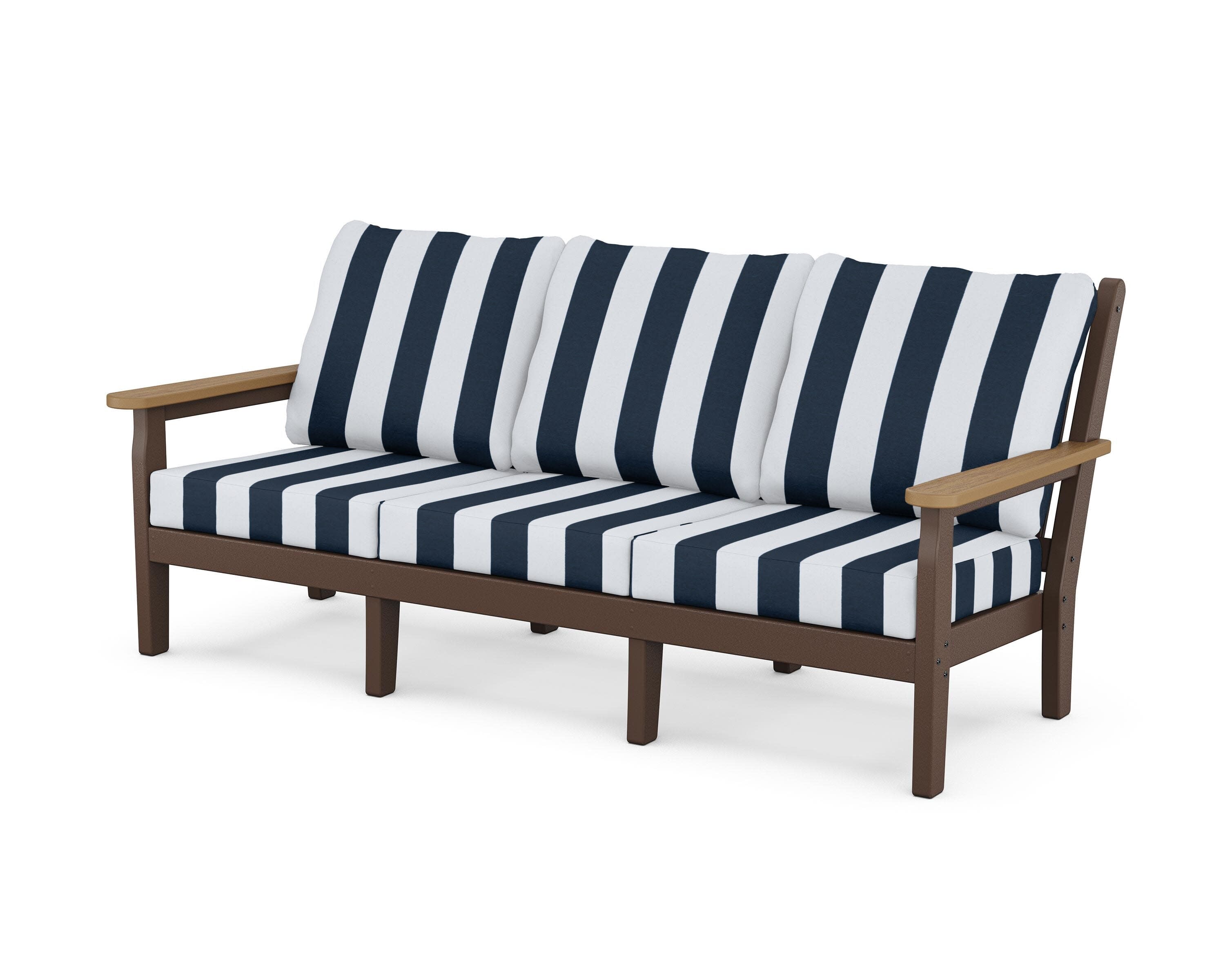 Chippendale Deep Seating Sofa in Mahogany / Natural / Cabana Stripe Marine Indigo