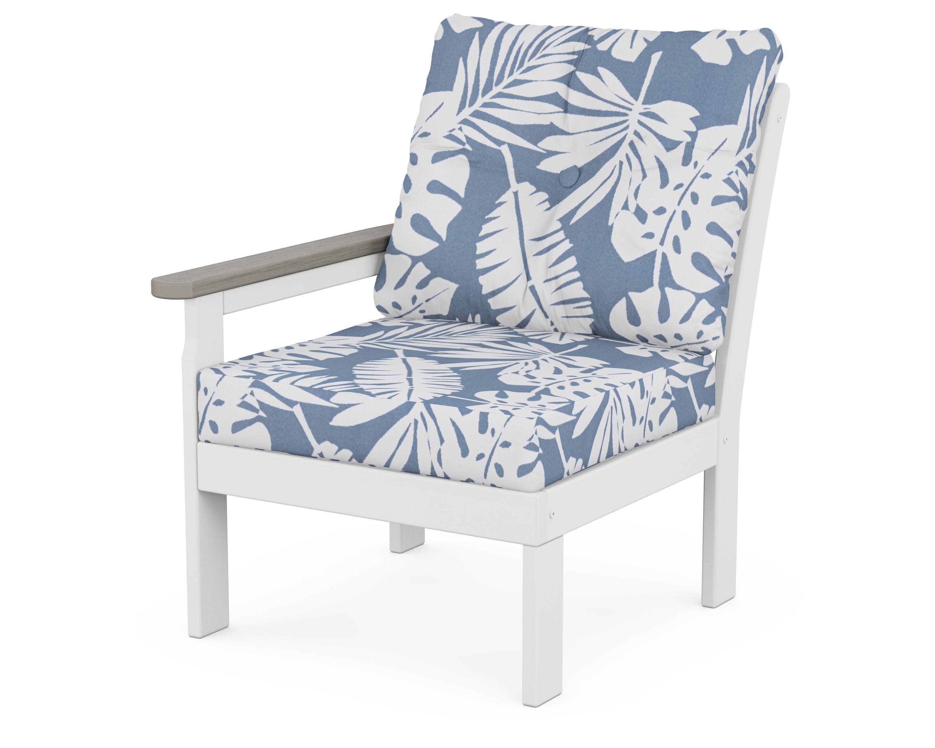 Vineyard Modular Left Arm Chair in White / Driftwood / Leaf Sky Blue