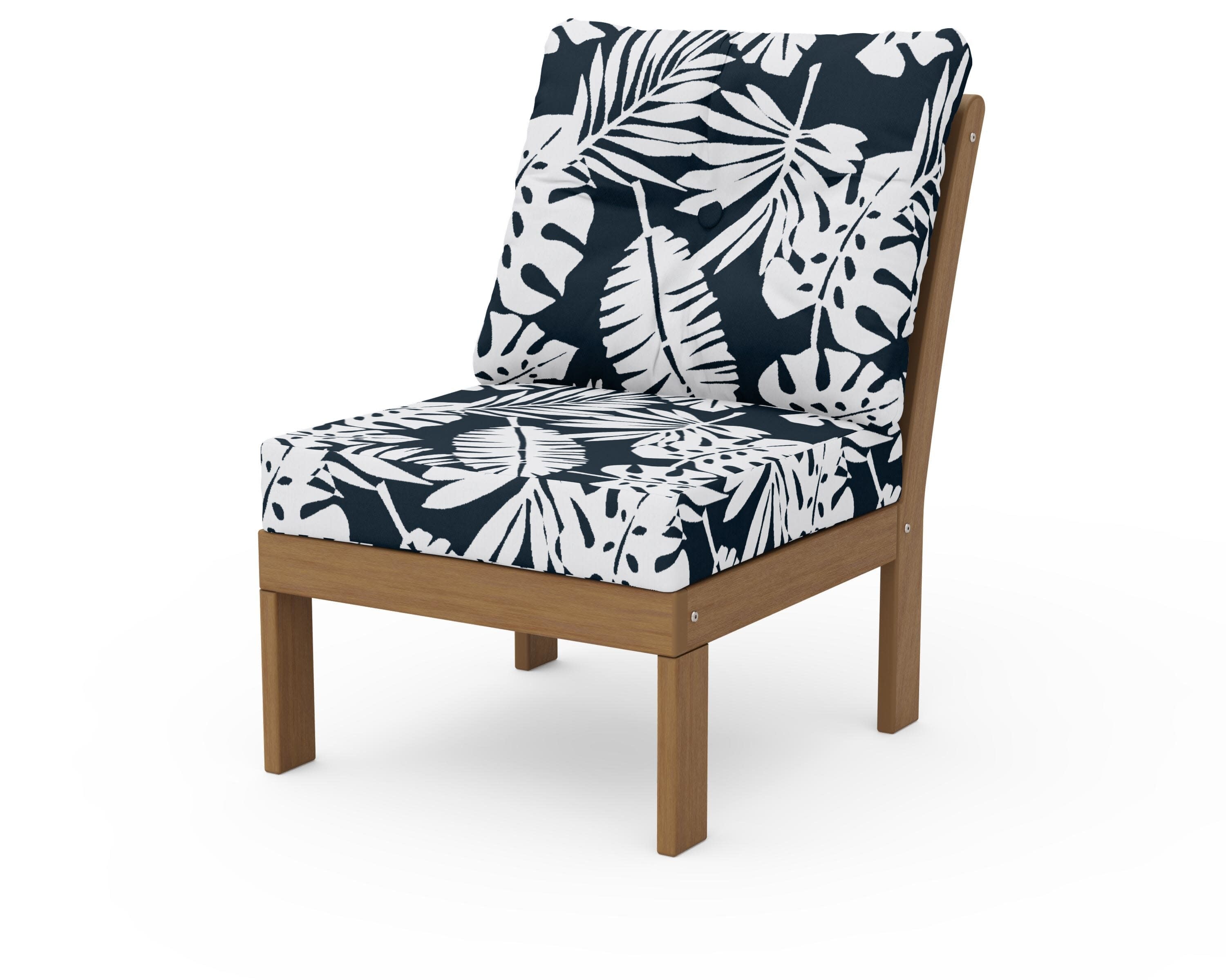 Vineyard Modular Armless Chair in Natural / Leaf Marine Indigo