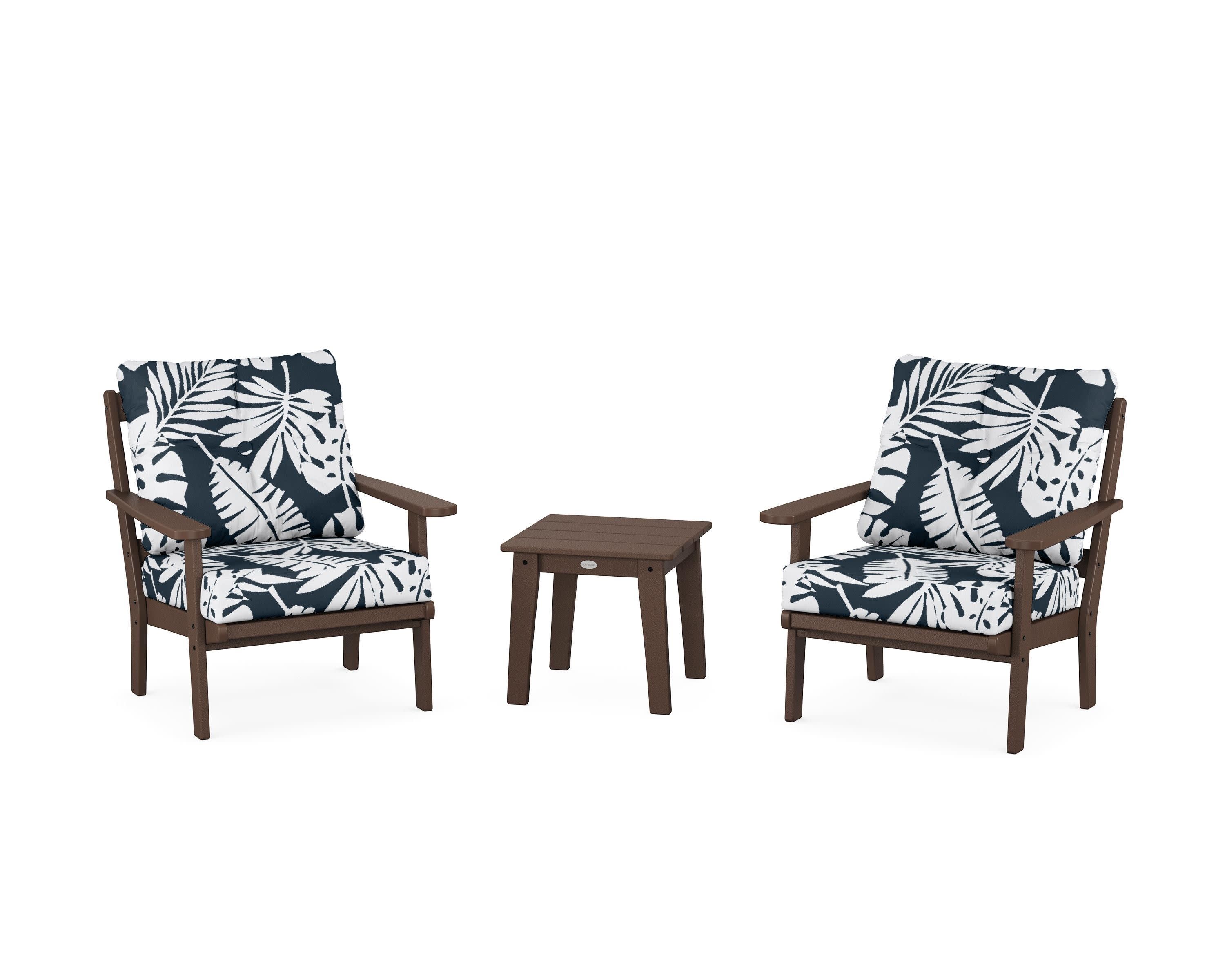 Mission 3-Piece Deep Seating Set in Mahogany / Leaf Marine Indigo