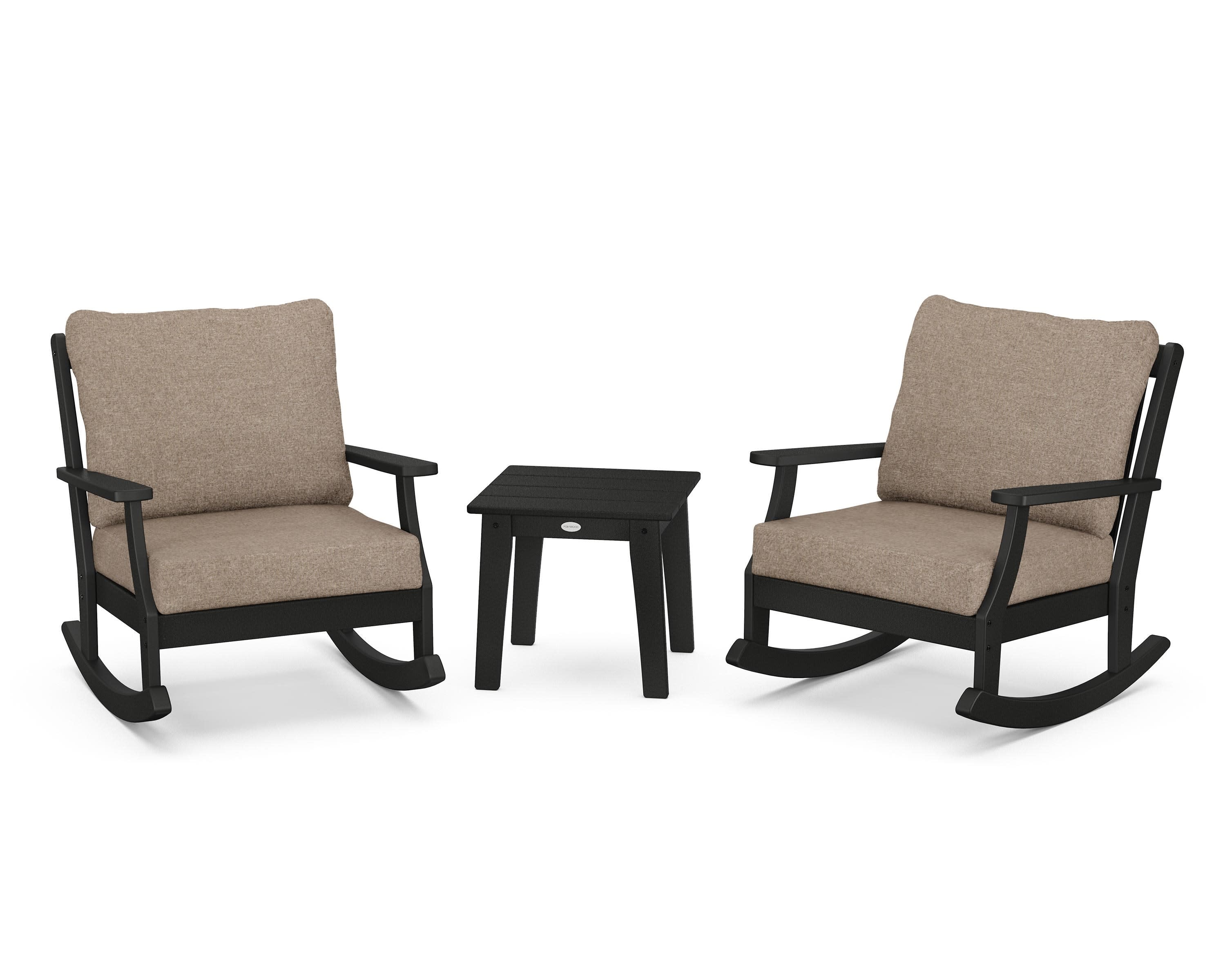 Braxton 3-Piece Deep Seating Rocker Set in Black / Spiced Burlap