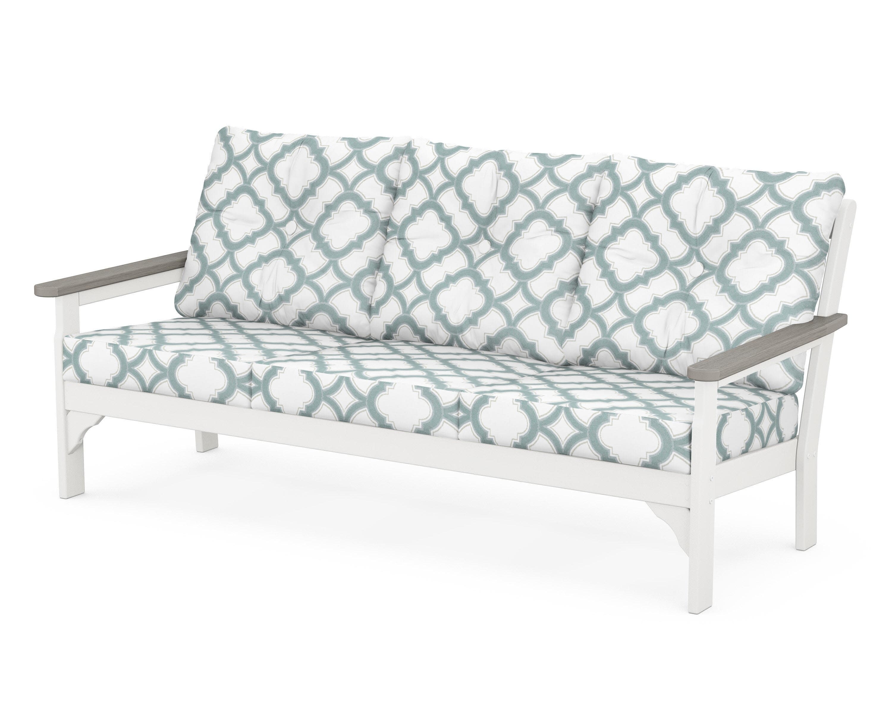 Vineyard Deep Seating Sofa in White / Driftwood / Trellis Glacier Spa