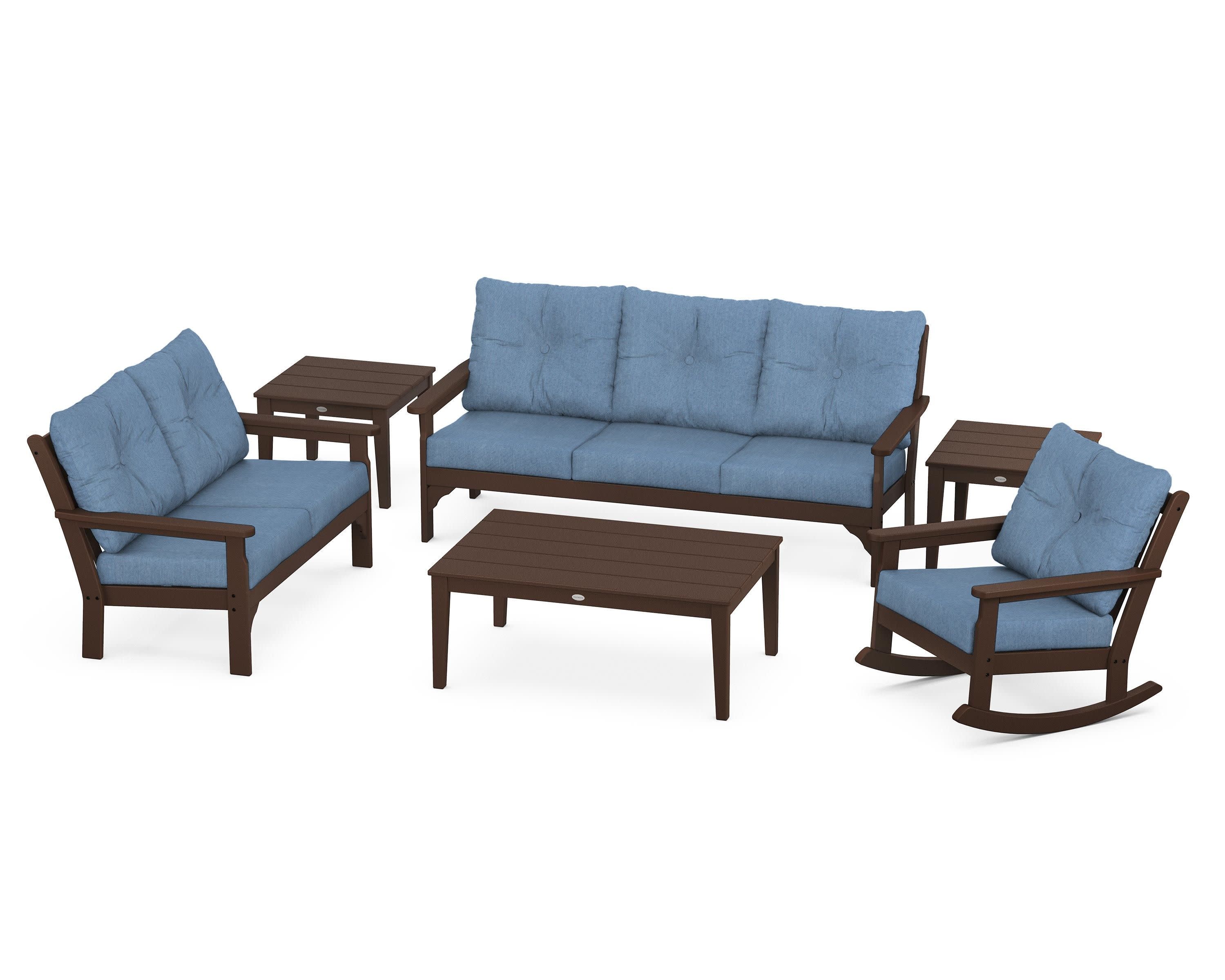 Vineyard 6-Piece Deep Seating Set in Mahogany / Sky Blue