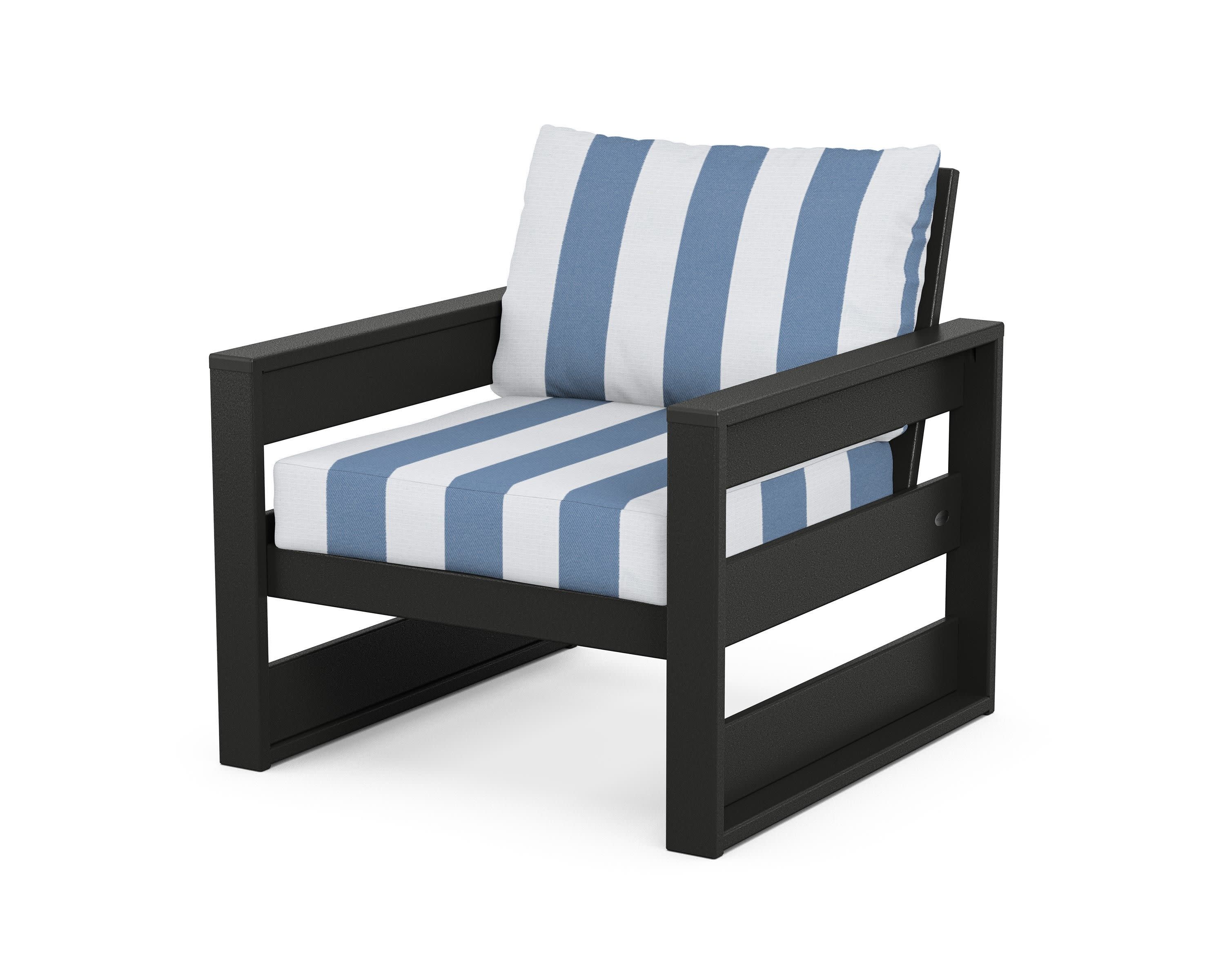 Westport Club Chair in Black / Cabana Stripe Sky Blue