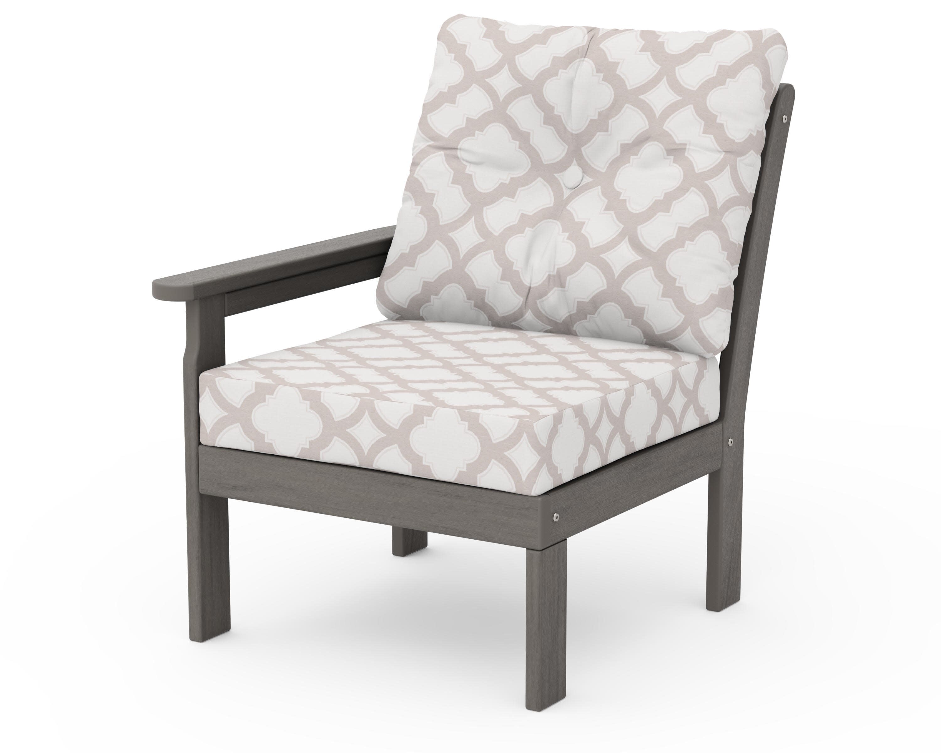 Vineyard Modular Left Arm Chair in Driftwood / Trellis Dune Burlap