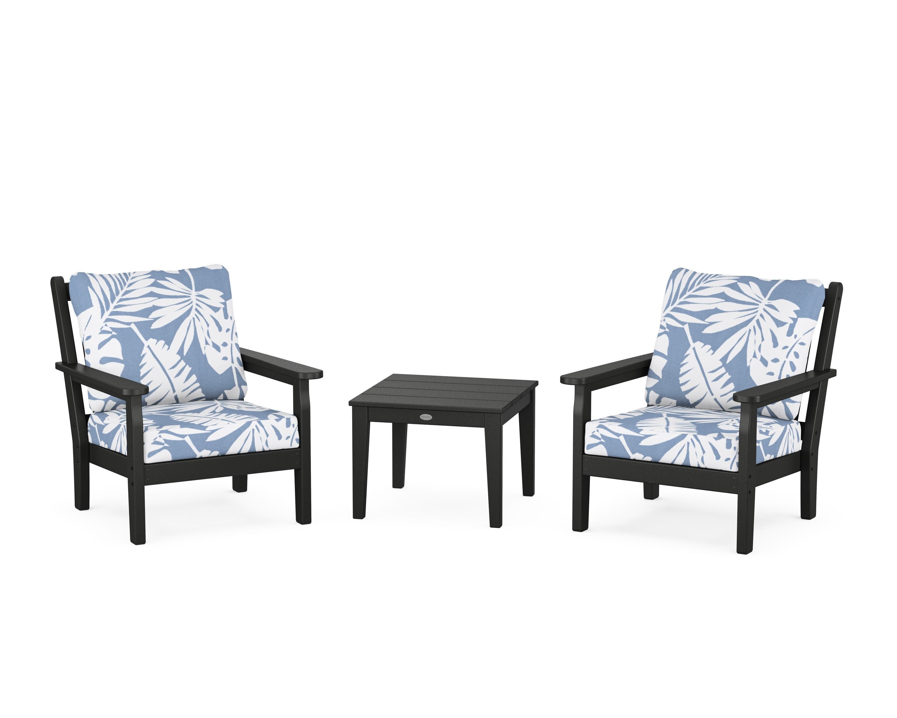Chippendale 3-Piece Deep Seating Set in Black / Leaf Sky Blue