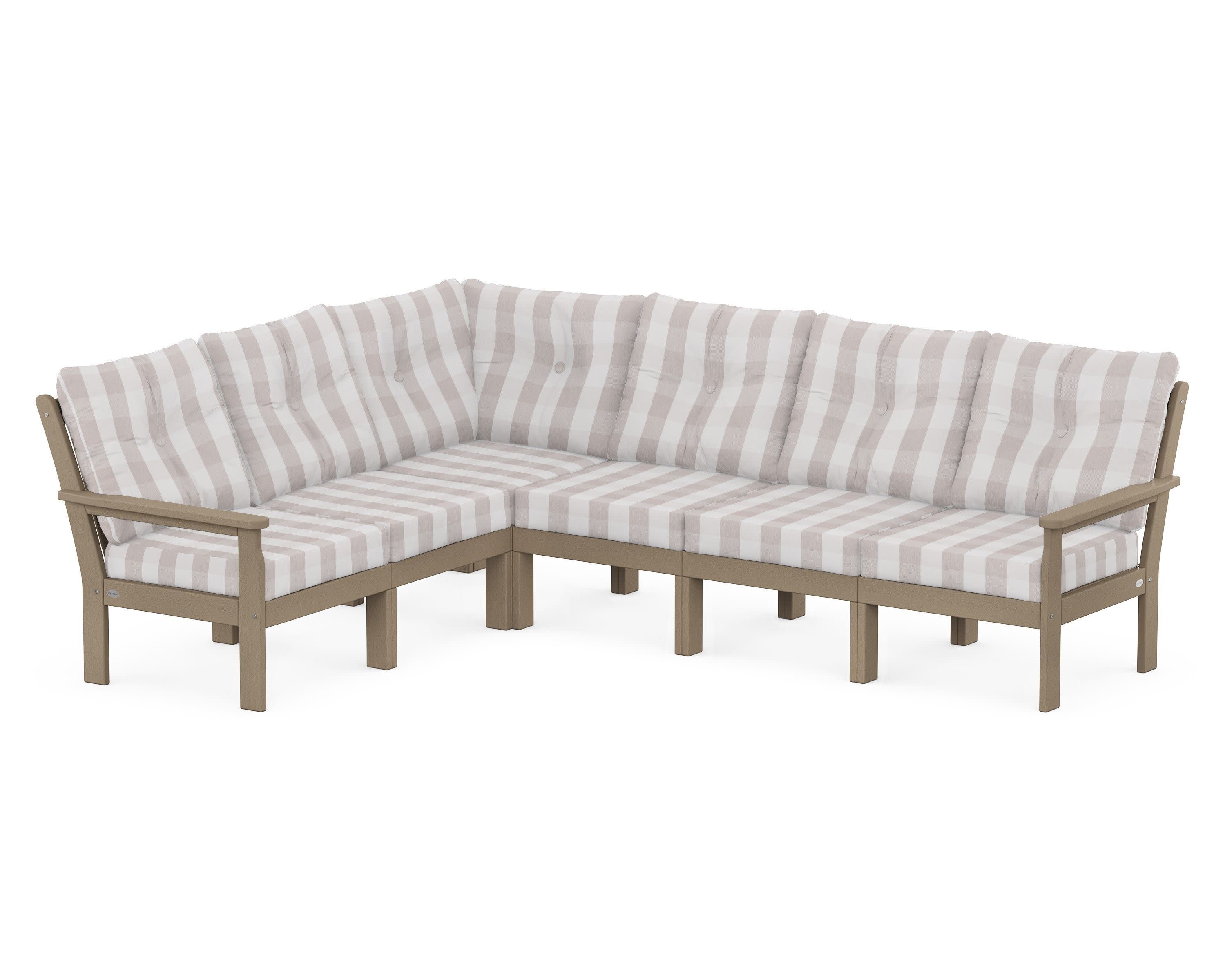 Vineyard 6-Piece Sectional in Vintage Sahara / Buffalo Plaid Dune Burlap