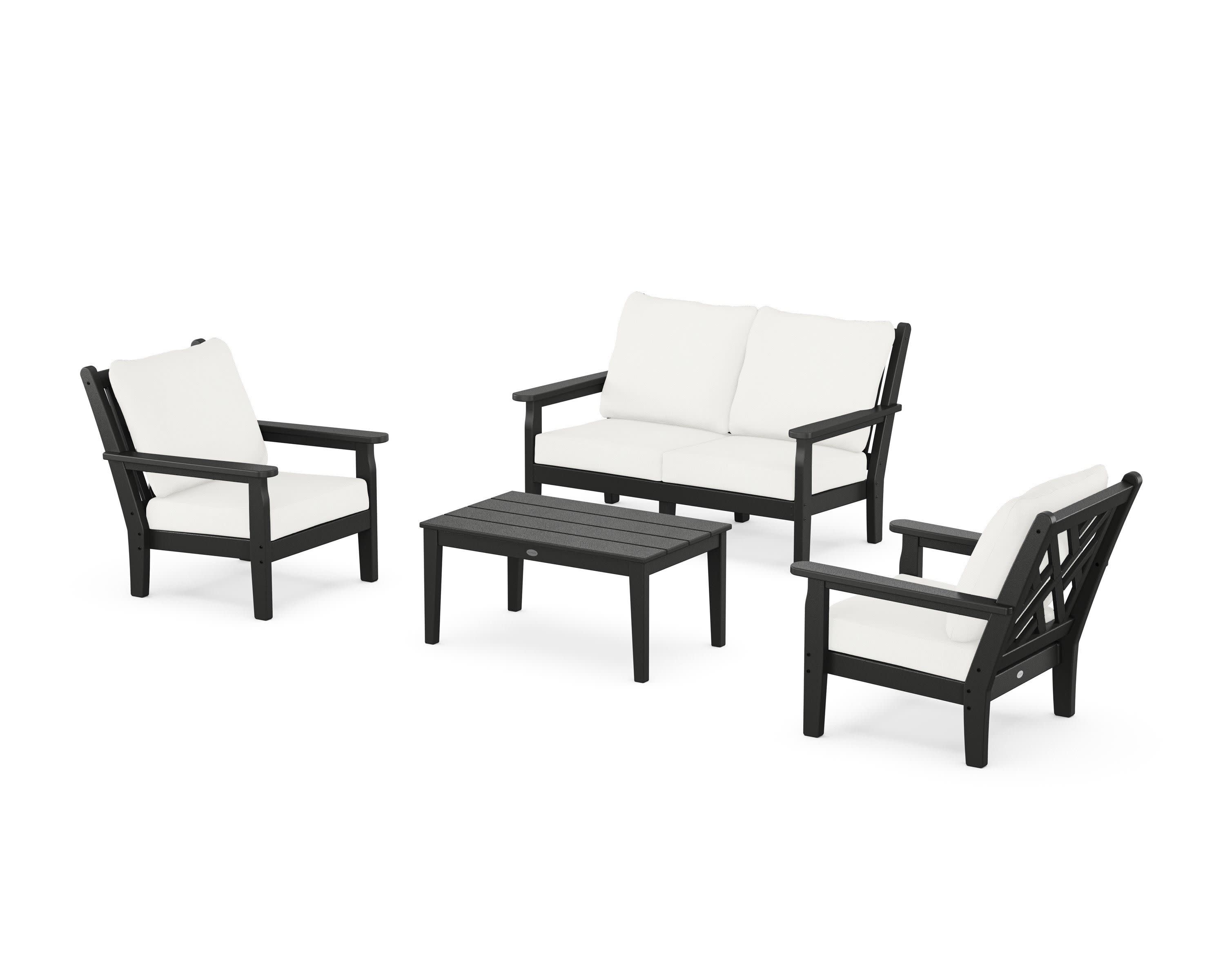 Chippendale 4-Piece Deep Seating Set with Loveseat in Black / Natural Linen