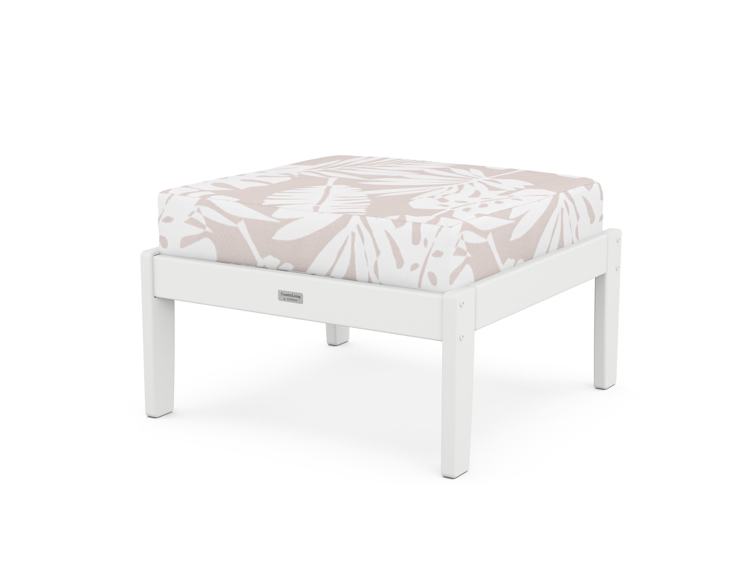 Cottage Deep Seating Ottoman in White / Leaf Dune Burlap