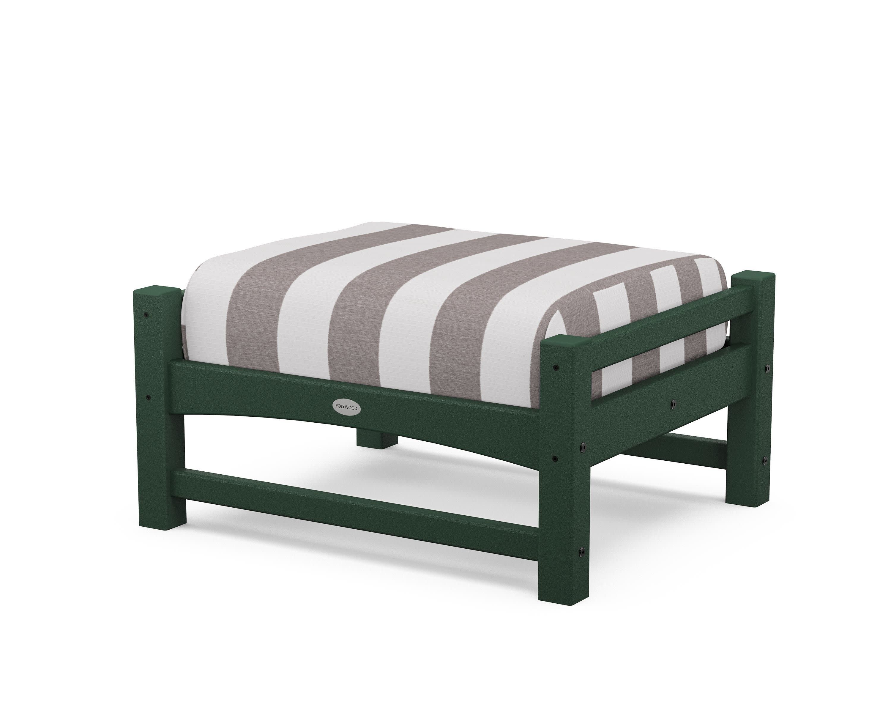Club Ottoman in Green / Cabana Stripe Grey Mist