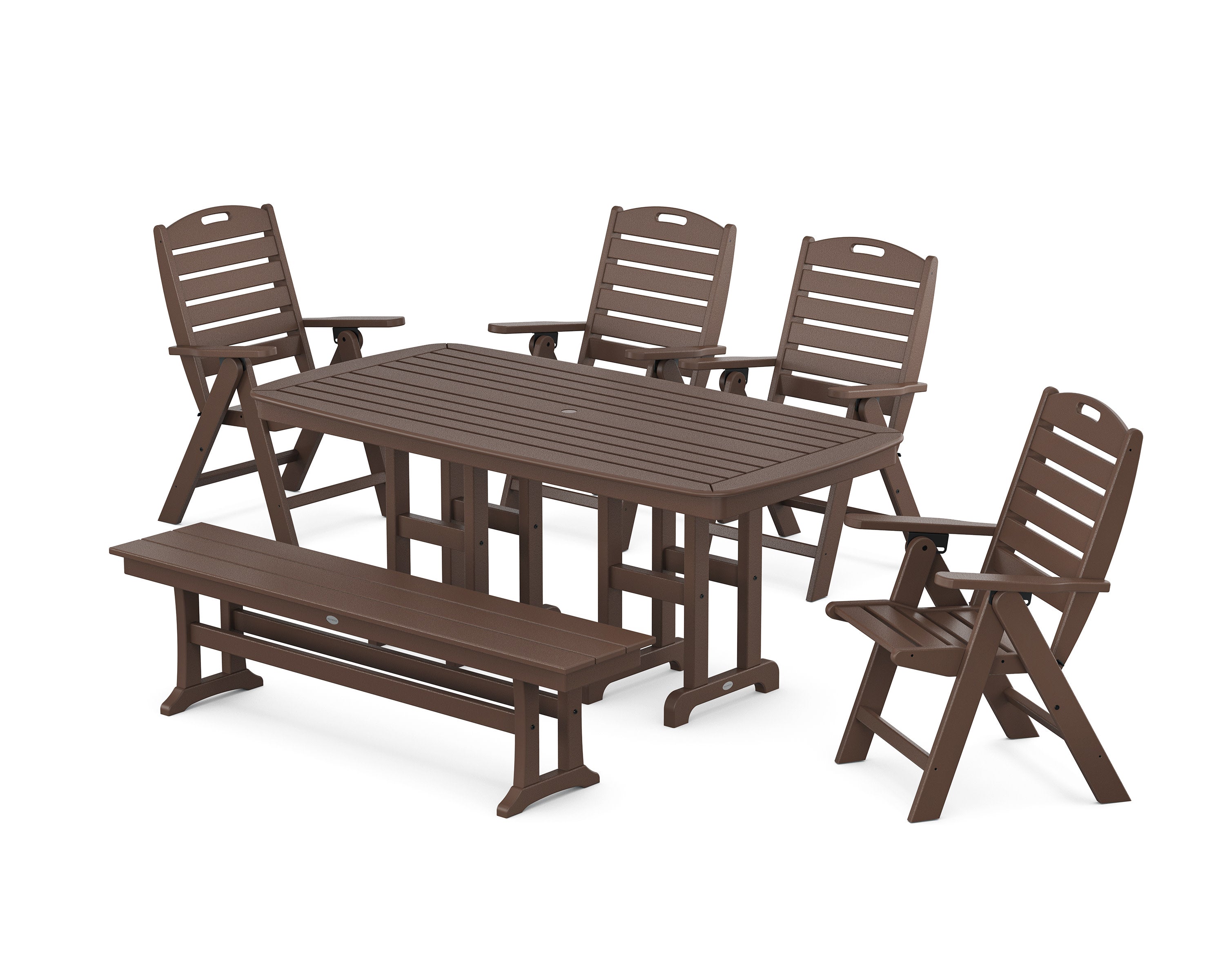 Nautical Highback 6-Piece Dining Set with Bench in Mahogany