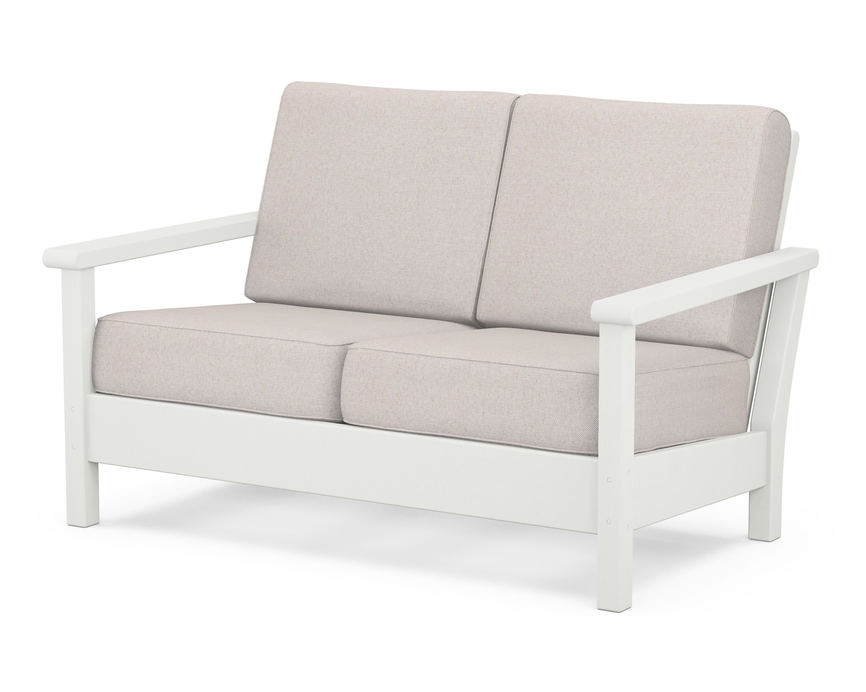 Harbour Deep Seating Loveseat in Vintage White / Dune Burlap