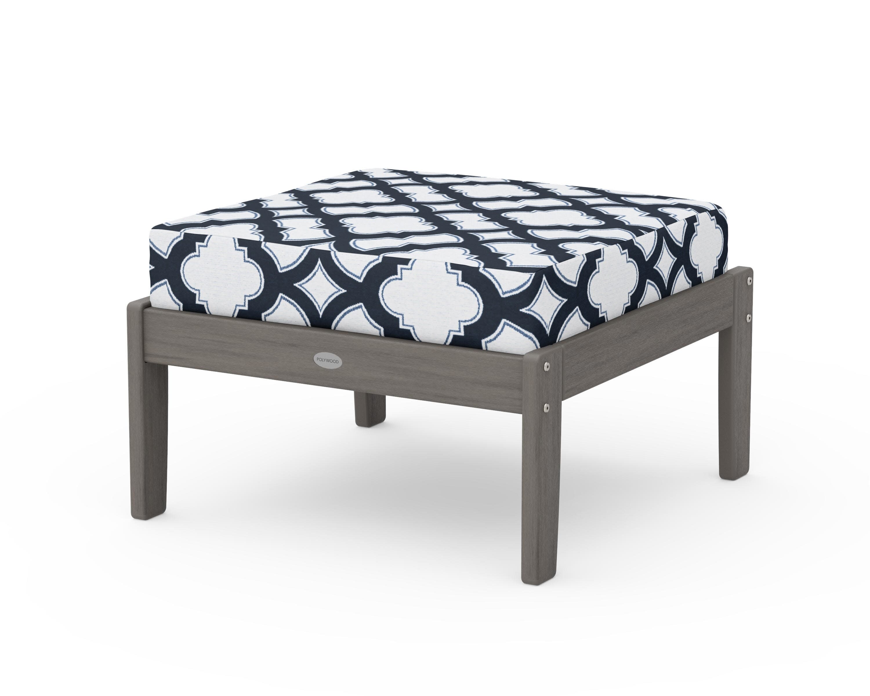 Braxton Deep Seating Ottoman in Driftwood / Trellis Marine Indigo