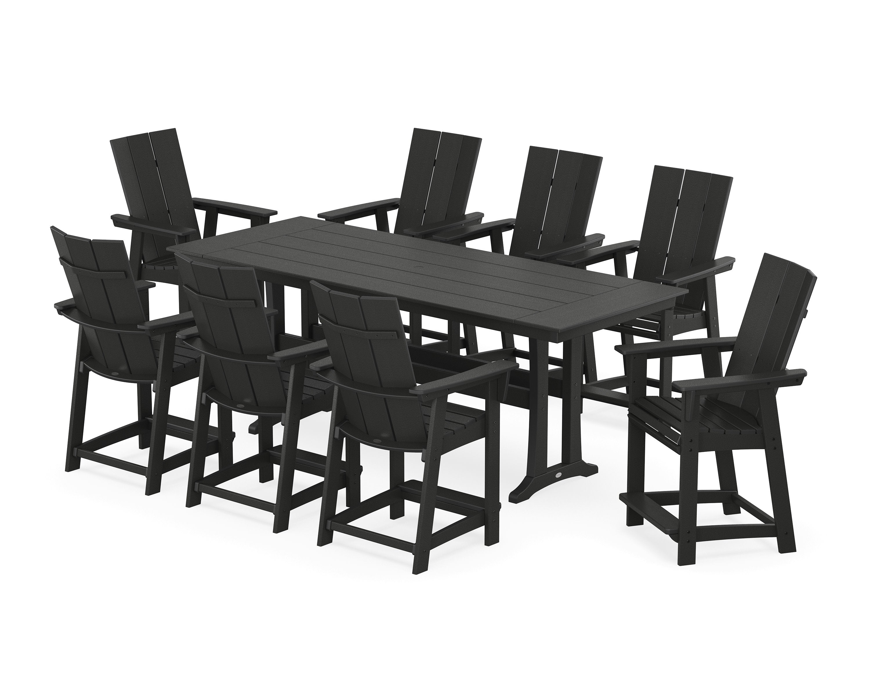 Modern Curveback Adirondack 9-Piece Farmhouse Counter Set with Trestle Legs in Black
