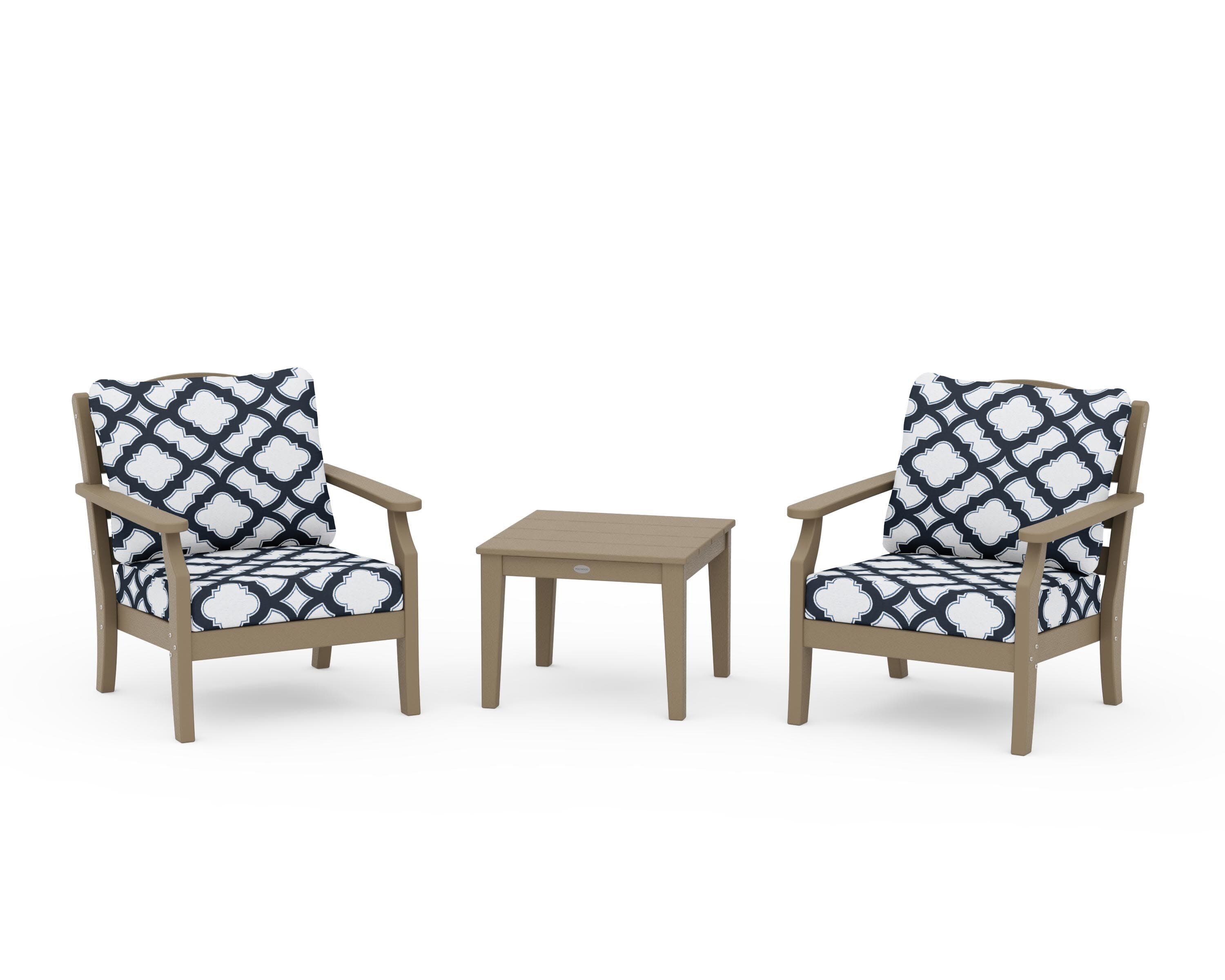 Savannah 3-Piece Deep Seating Set in Vintage Sahara / Trellis Marine Indigo