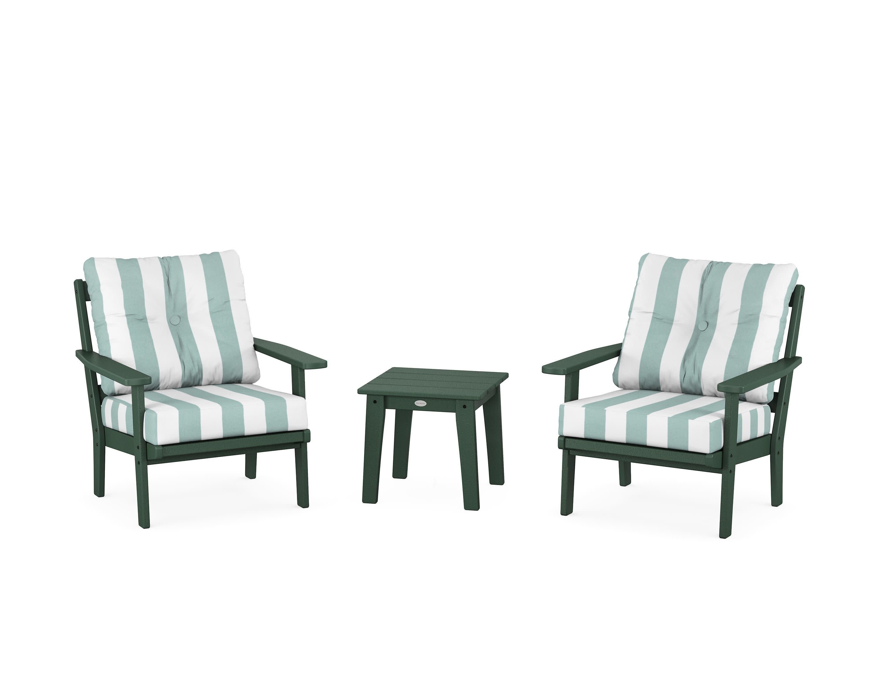 Oxford 3-Piece Deep Seating Set in Green / Cabana Stripe Glacier Spa