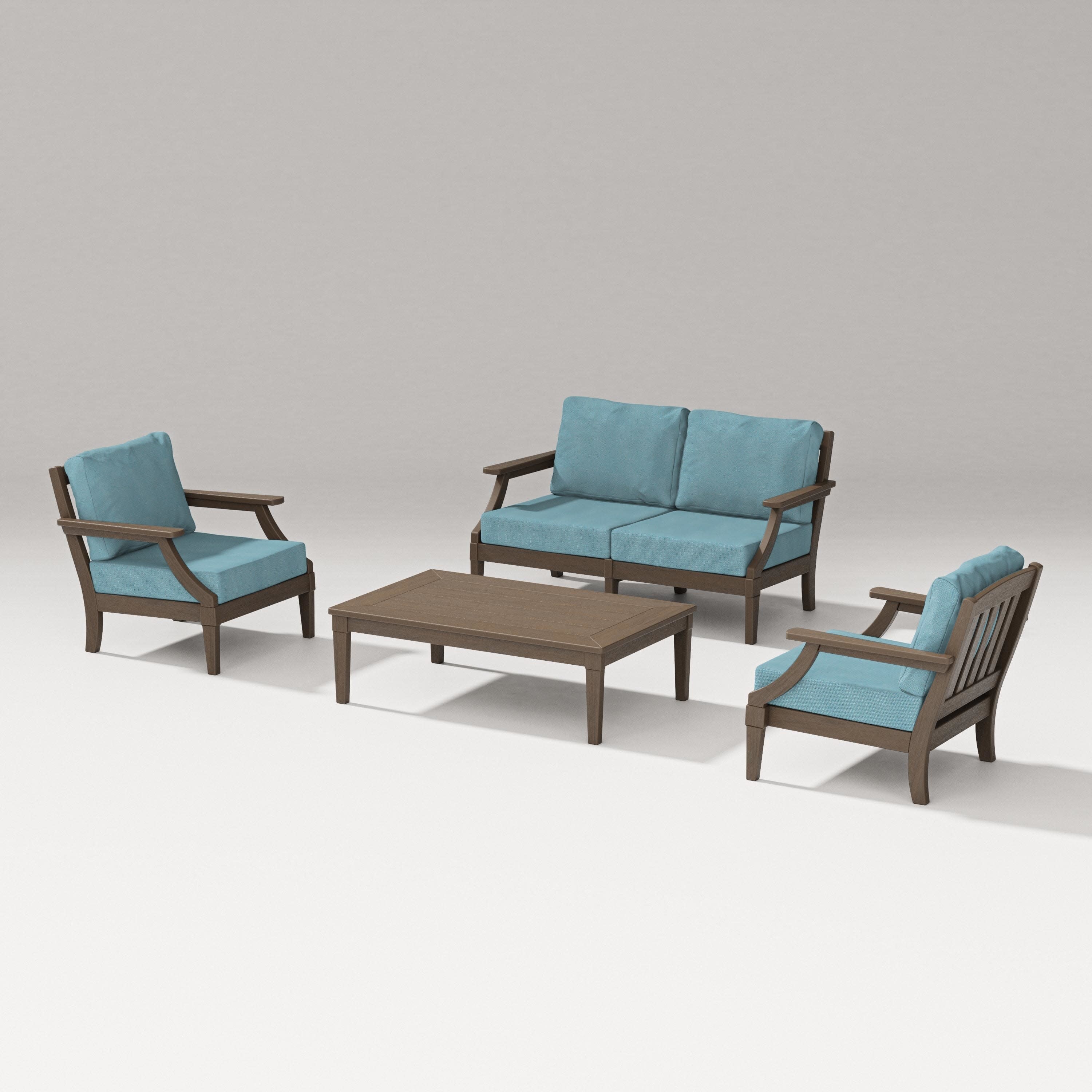 Estate Lounge 4-Piece Loveseat Set in Kona / Lattice Sky Blue