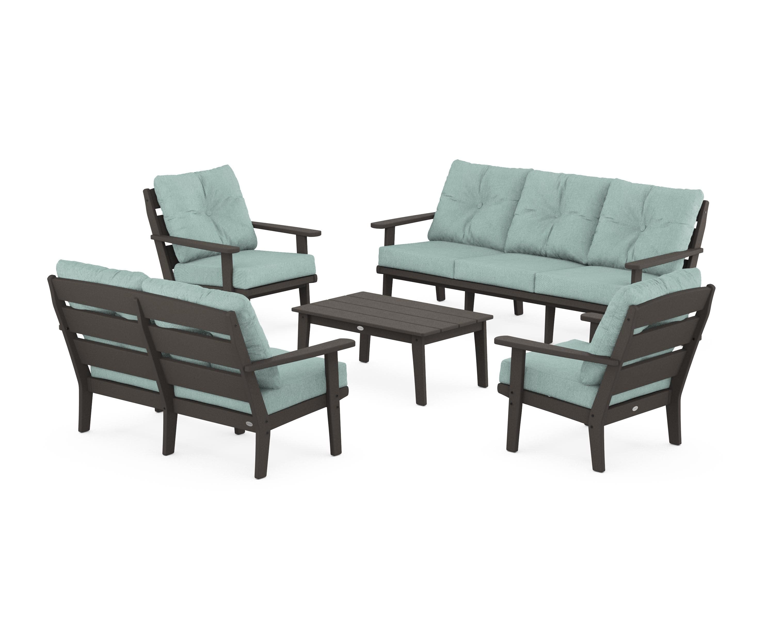 Lakeside 5-Piece Lounge Sofa Set in Vintage Coffee / Glacier Spa