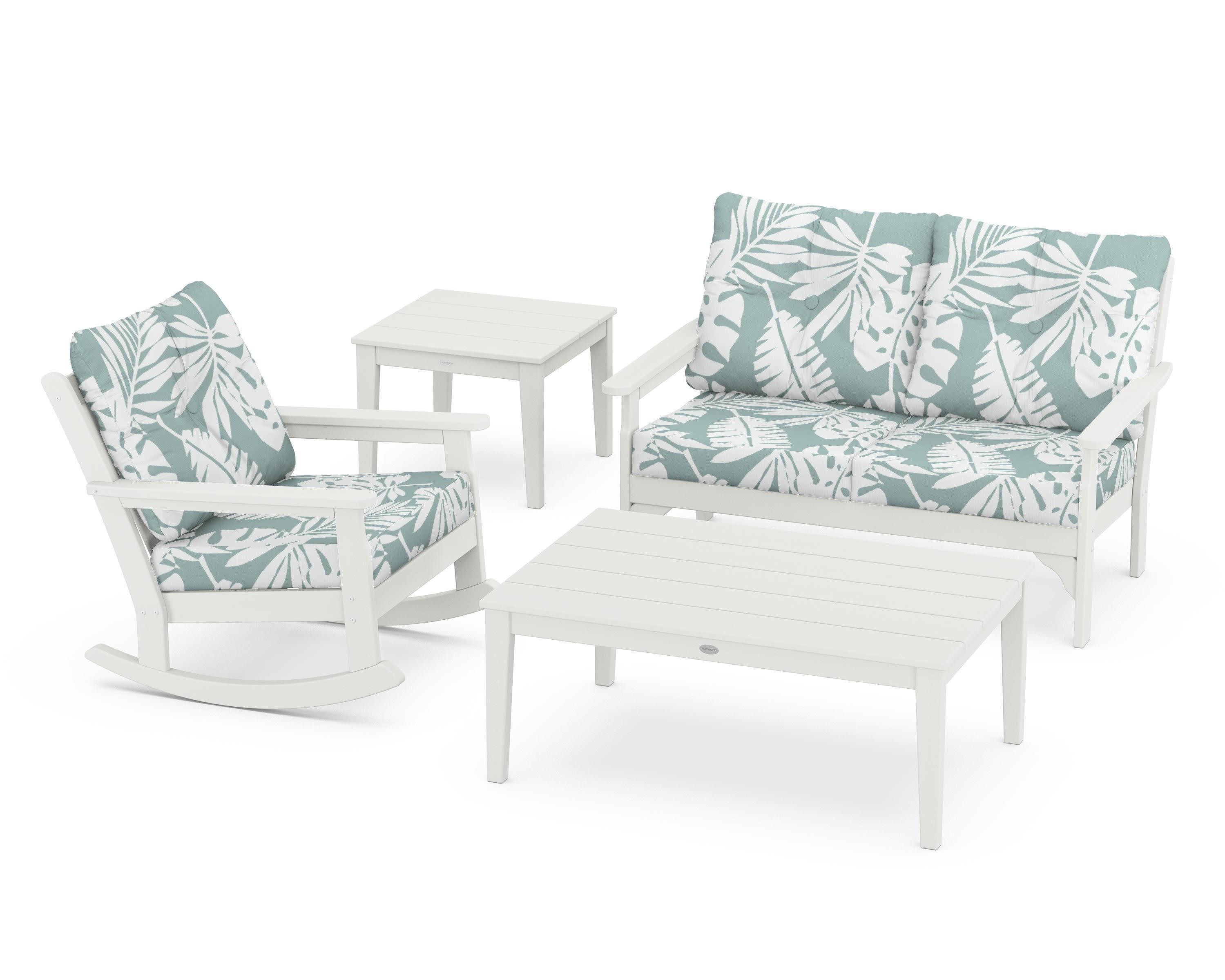 Vineyard 4-Piece Deep Seating Rocker Set in Vintage White / Leaf Glacier Spa