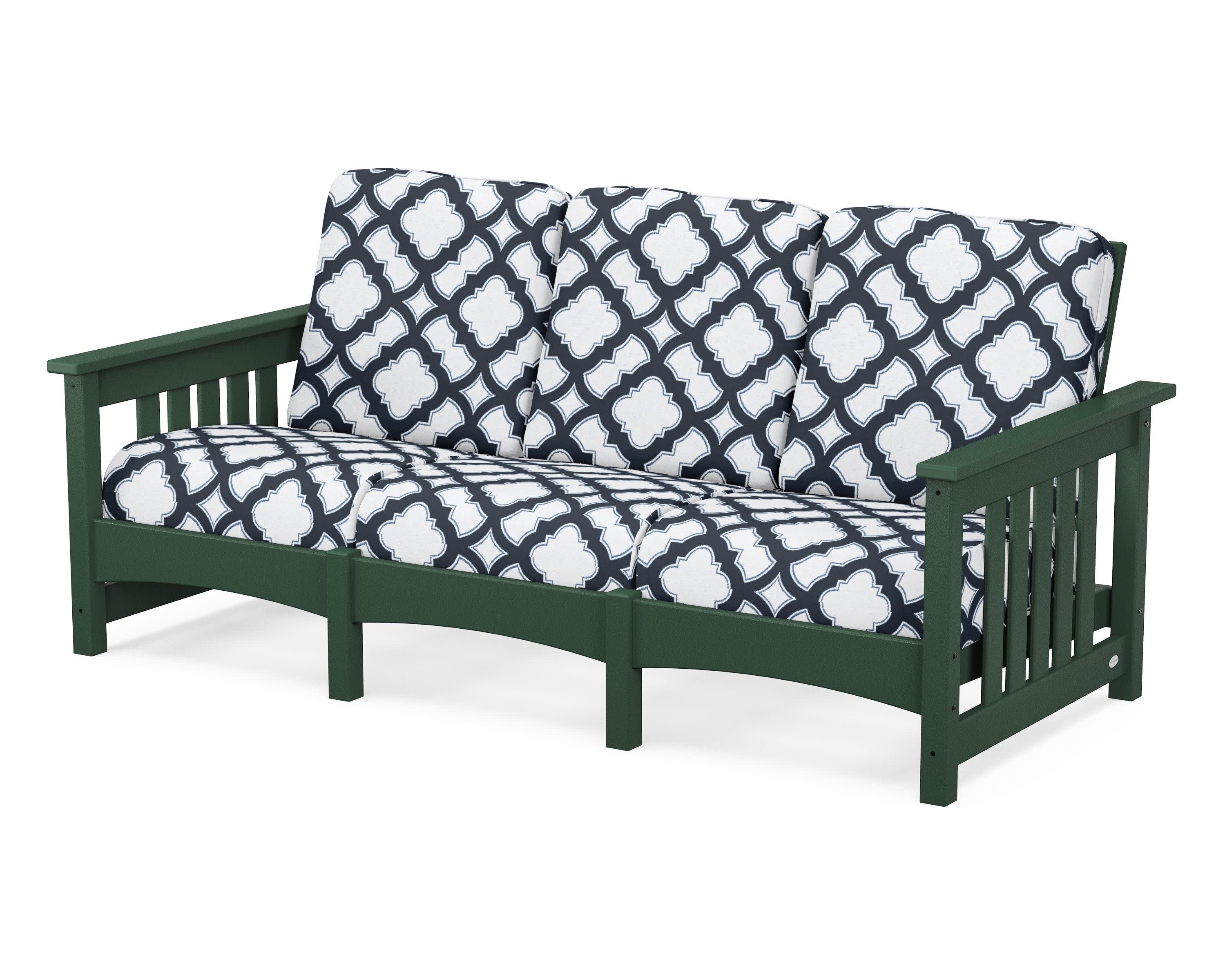 Club Mission Sofa in Green / Trellis Marine Indigo