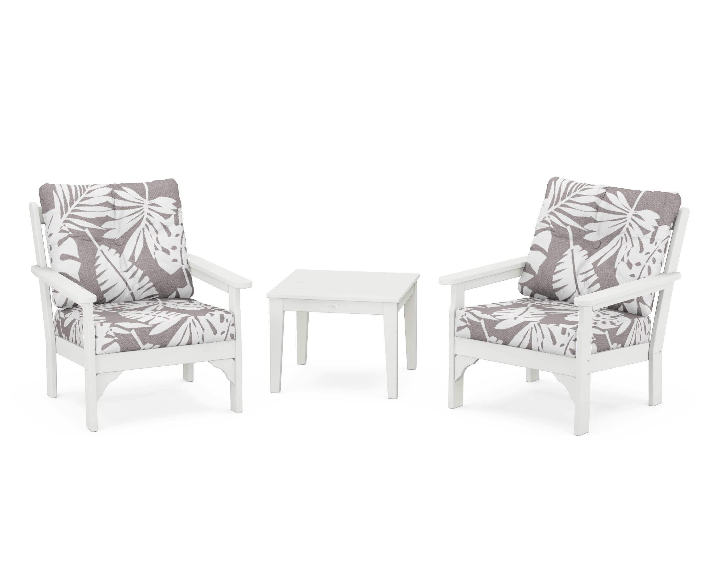Vineyard 3-Piece Deep Seating Set in Vintage White / Leaf Grey Mist