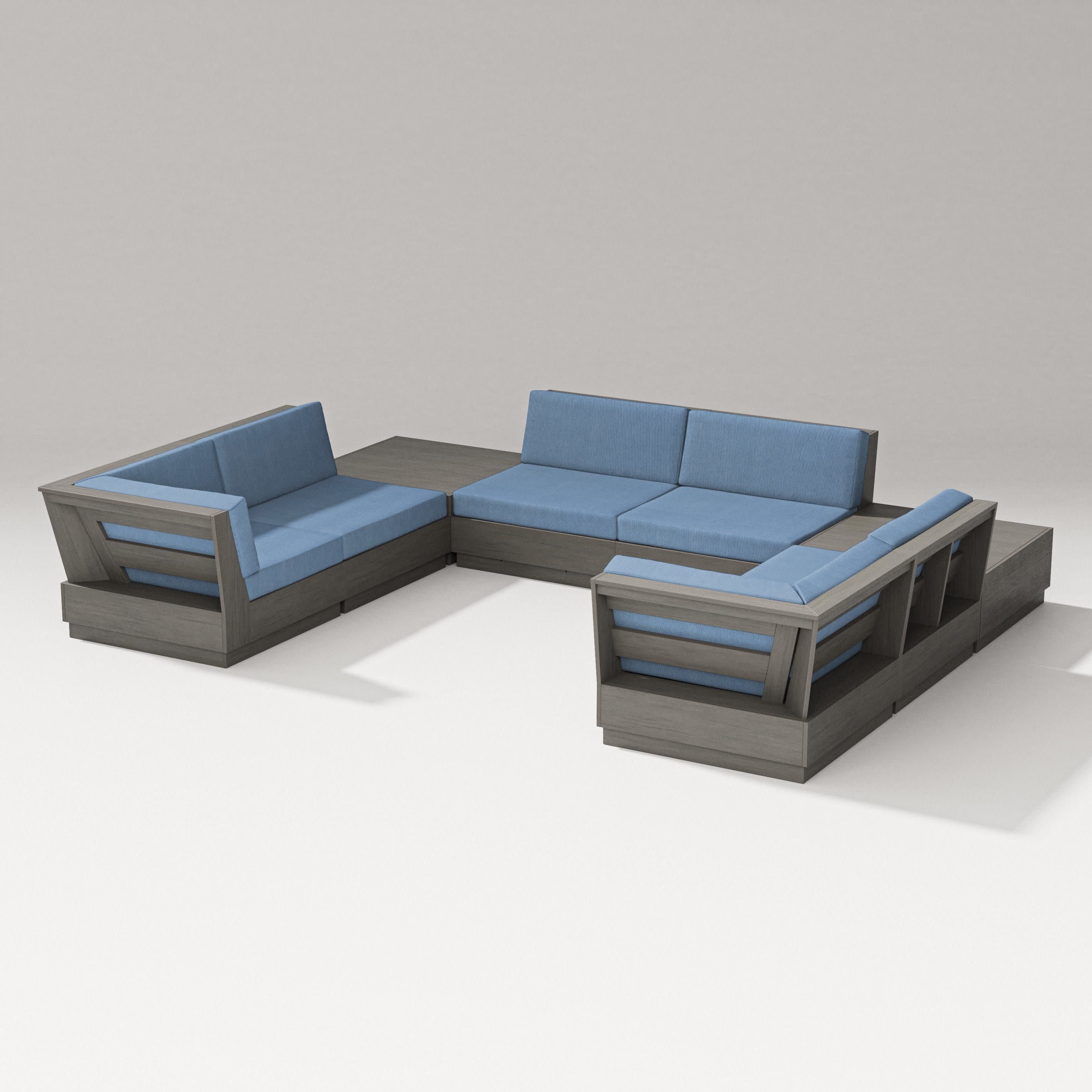 Elevate 8-Piece U-Shaped Sectional in Driftwood / Sky Blue