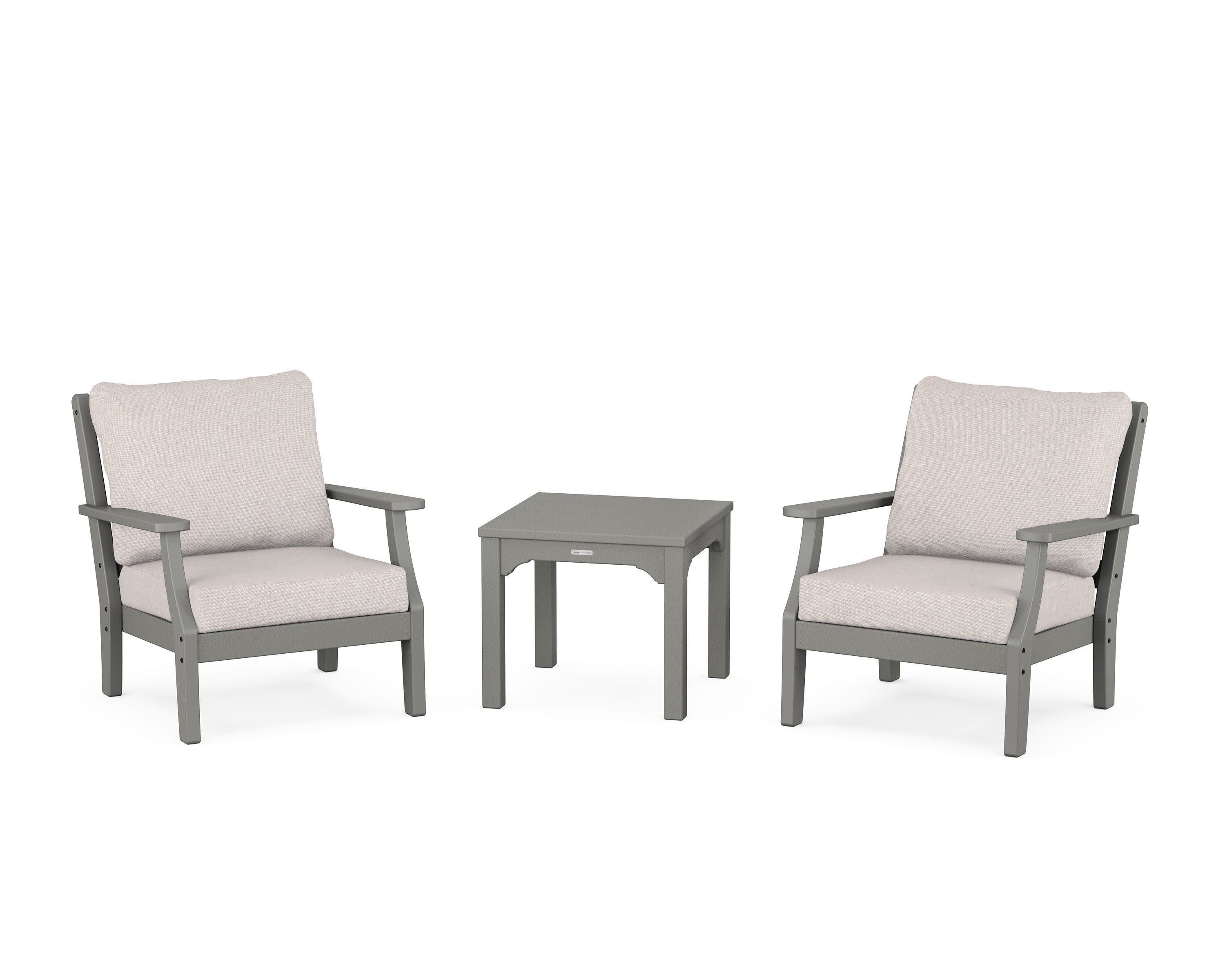 Chinoiserie 3-Piece Deep Seating Set in Slate Grey / Dune Burlap