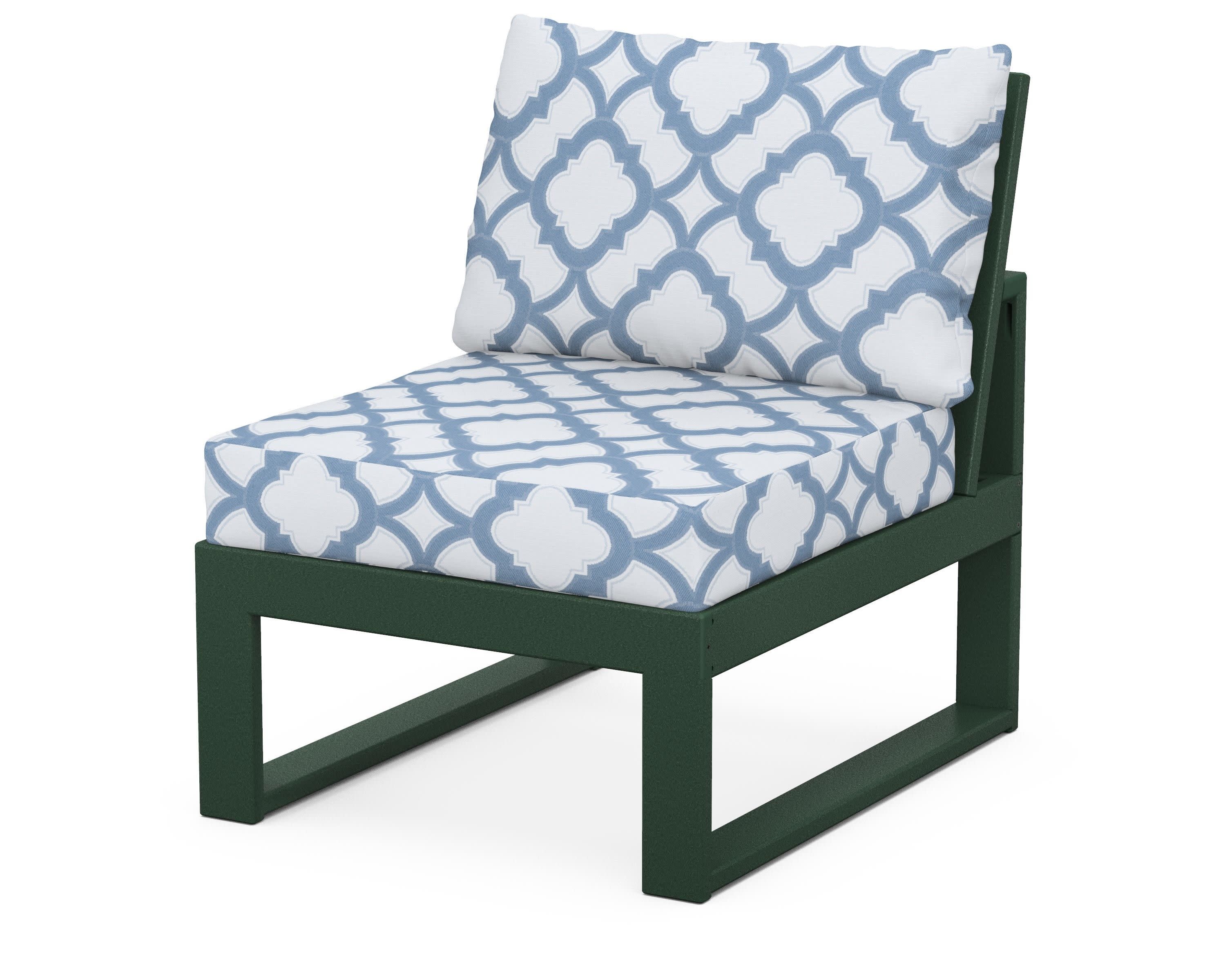 Modular Armless Chair in Green / Trellis Sky Blue