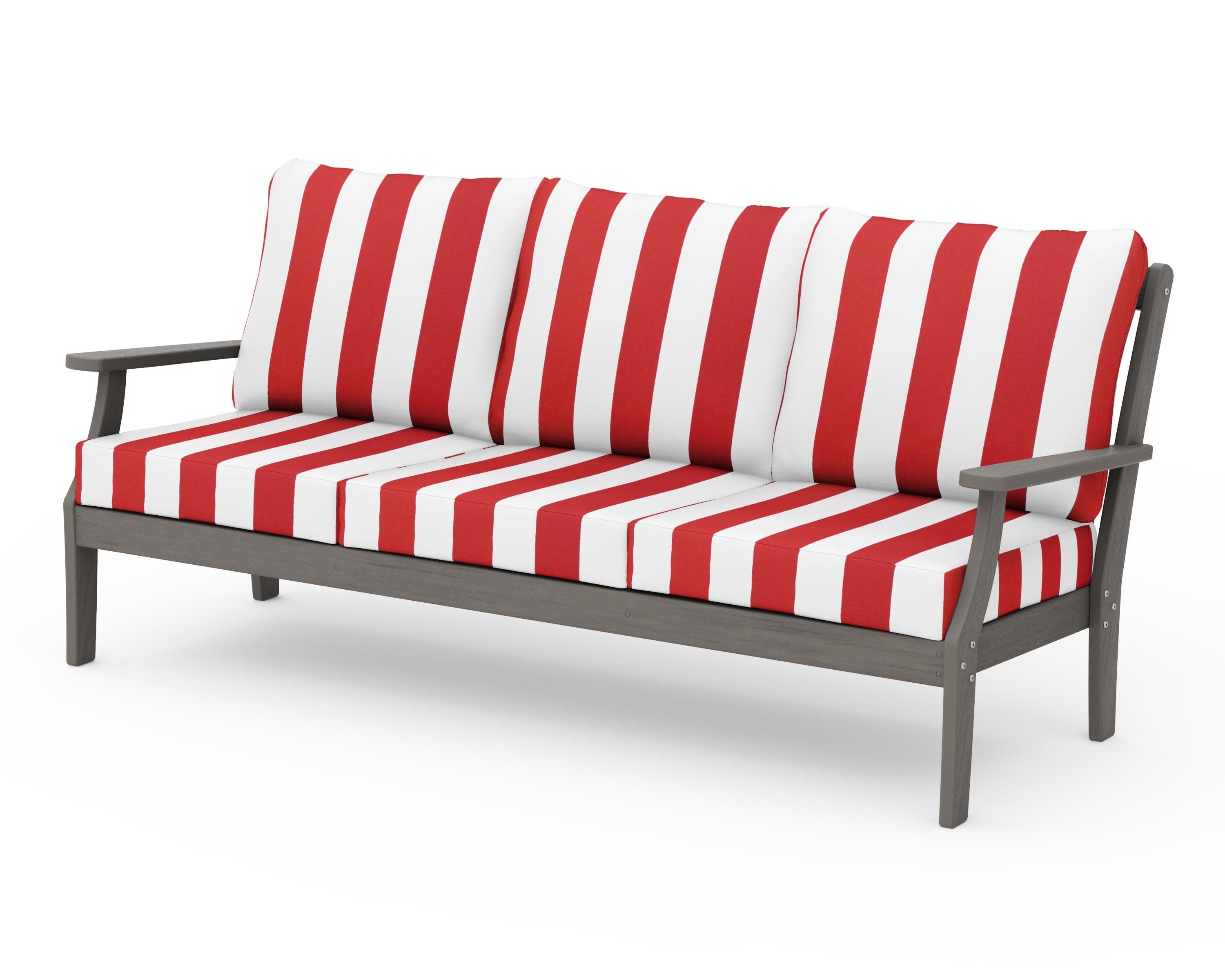 Braxton Deep Seating Sofa in Driftwood / Cabana Stripe Crimson