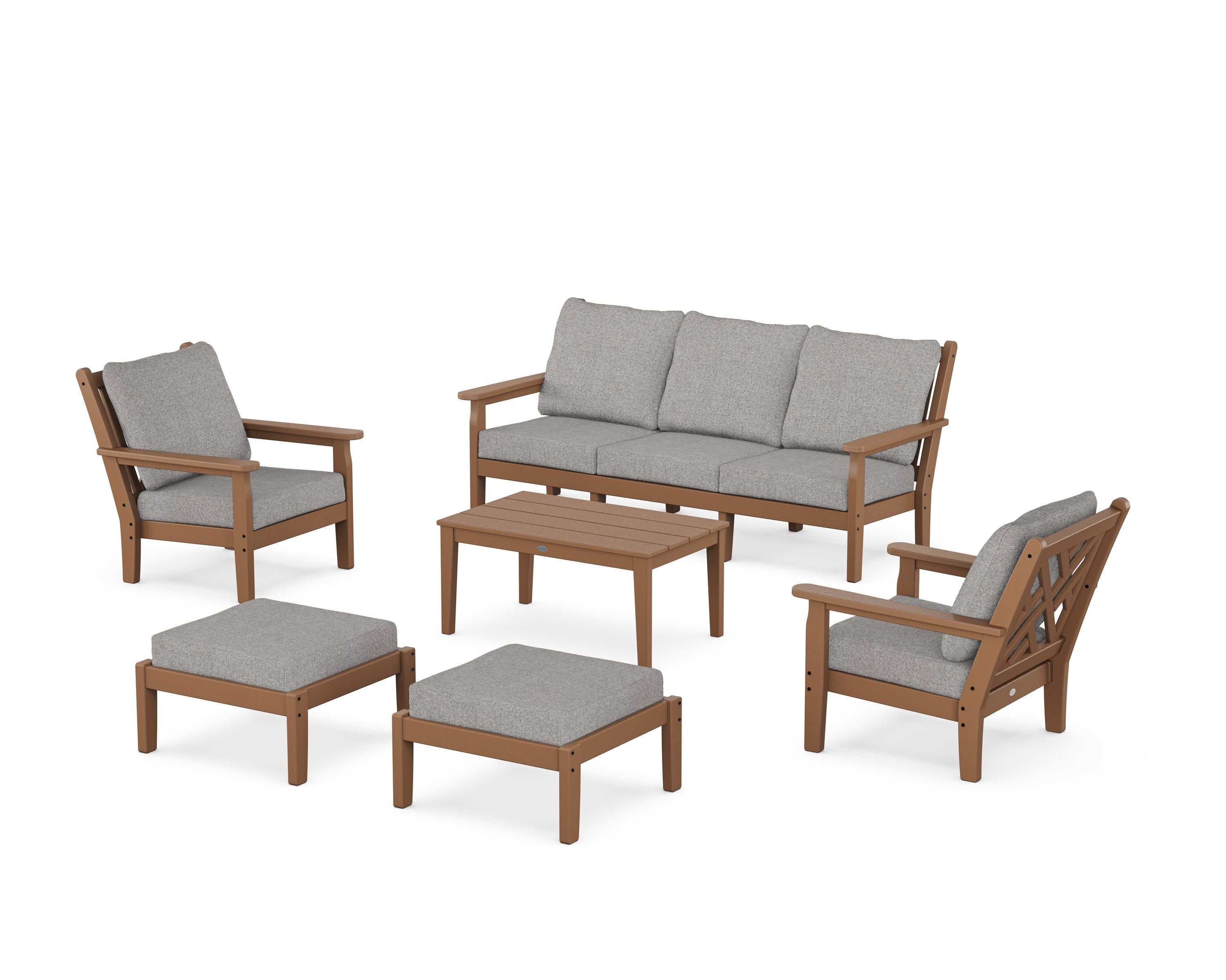 Chippendale 6-Piece Lounge Sofa Set in Teak / Grey Mist