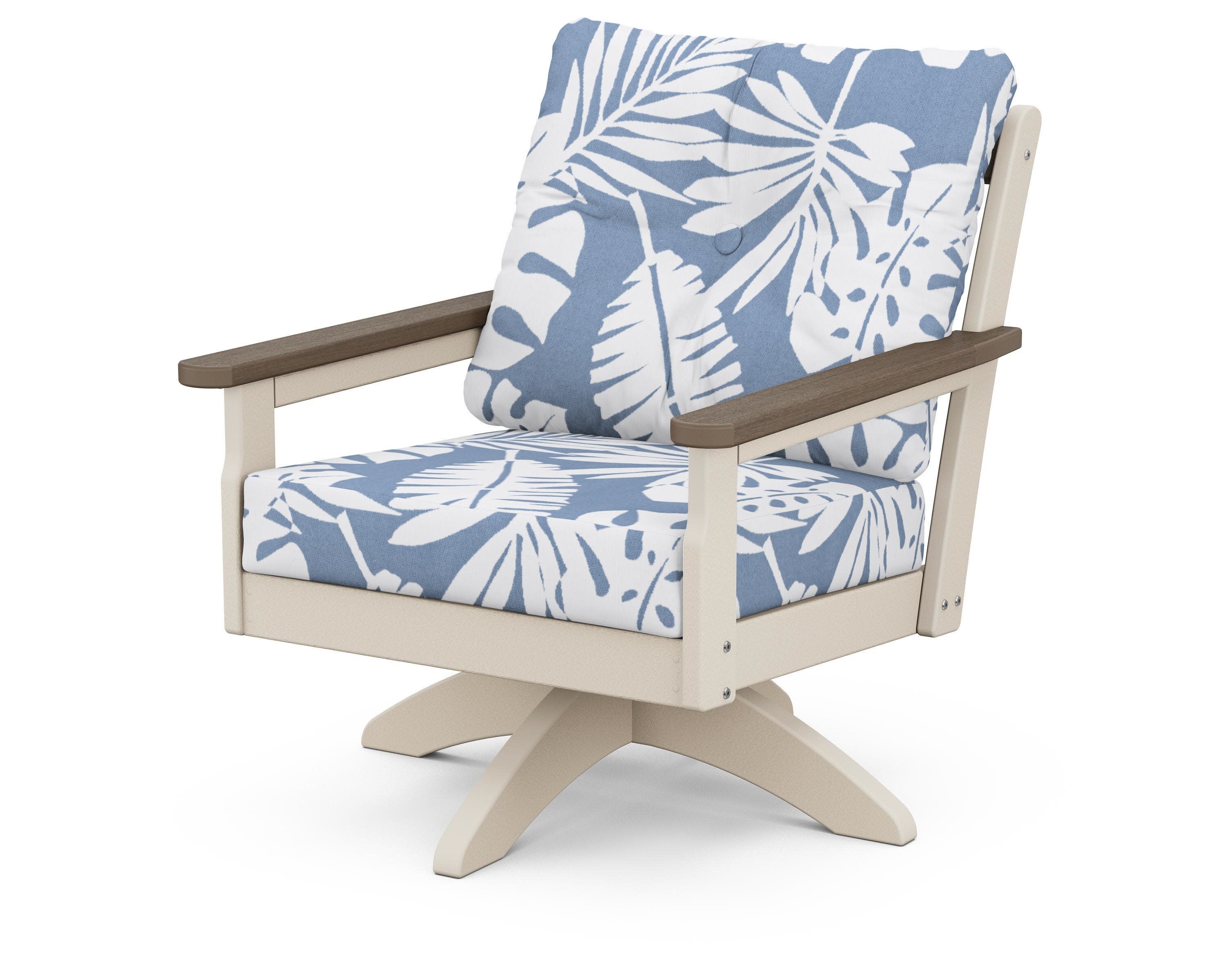Vineyard Deep Seating Swivel Chair in Sand / Kona / Leaf Sky Blue
