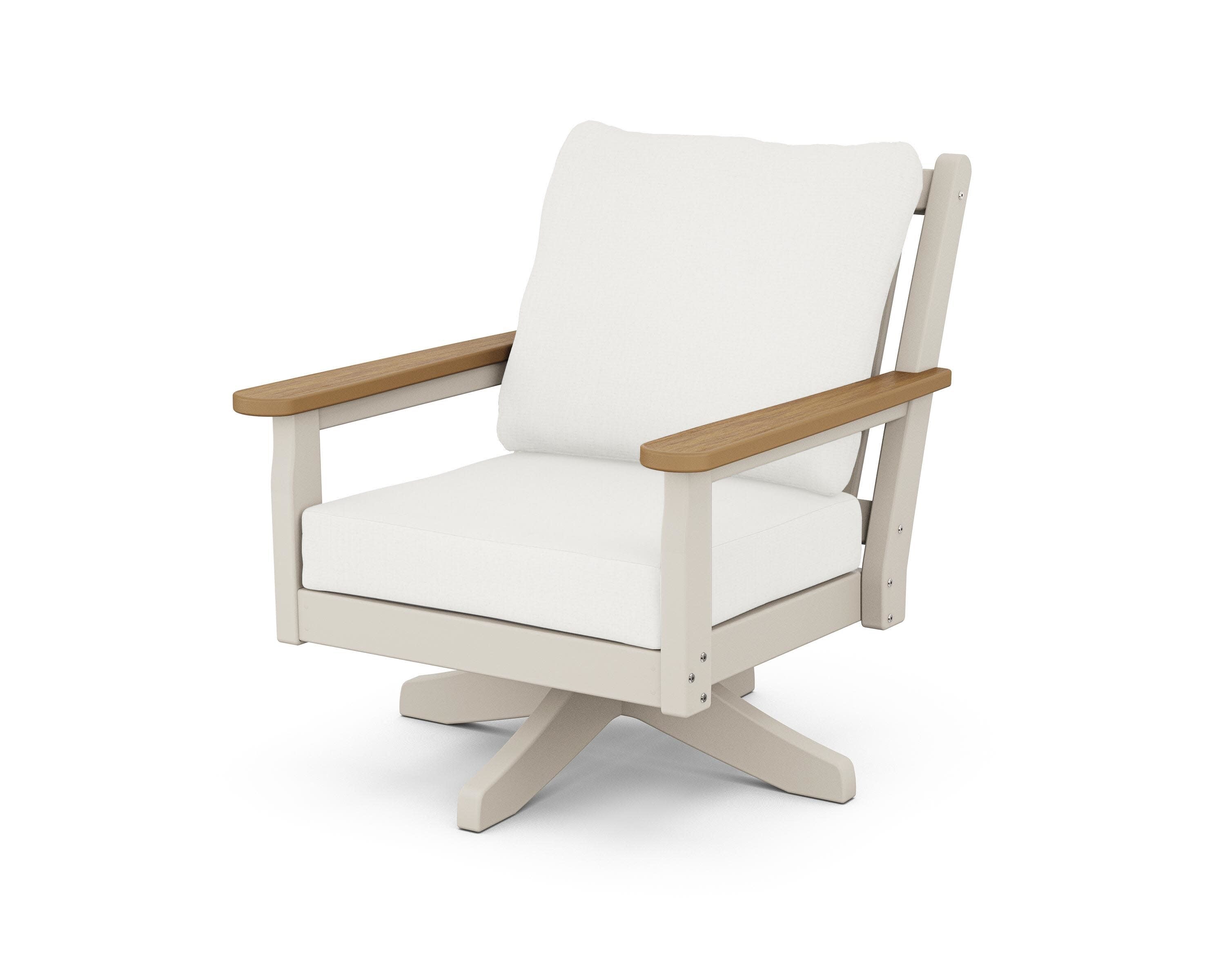 Chippendale Deep Seating Swivel Chair in Sand / Natural / Natural Linen