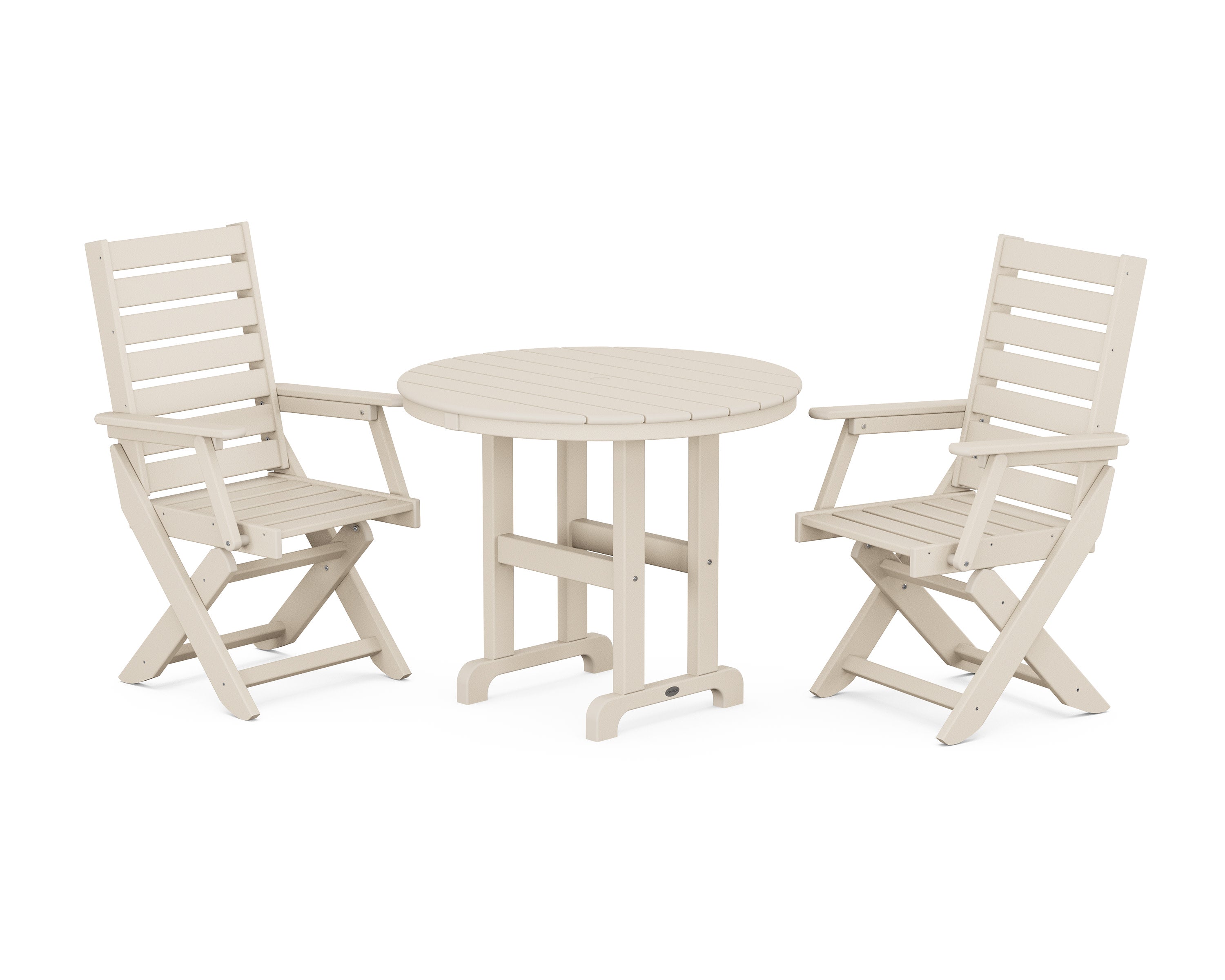 Captain Folding Chair 3-Piece Round Dining Set in Sand