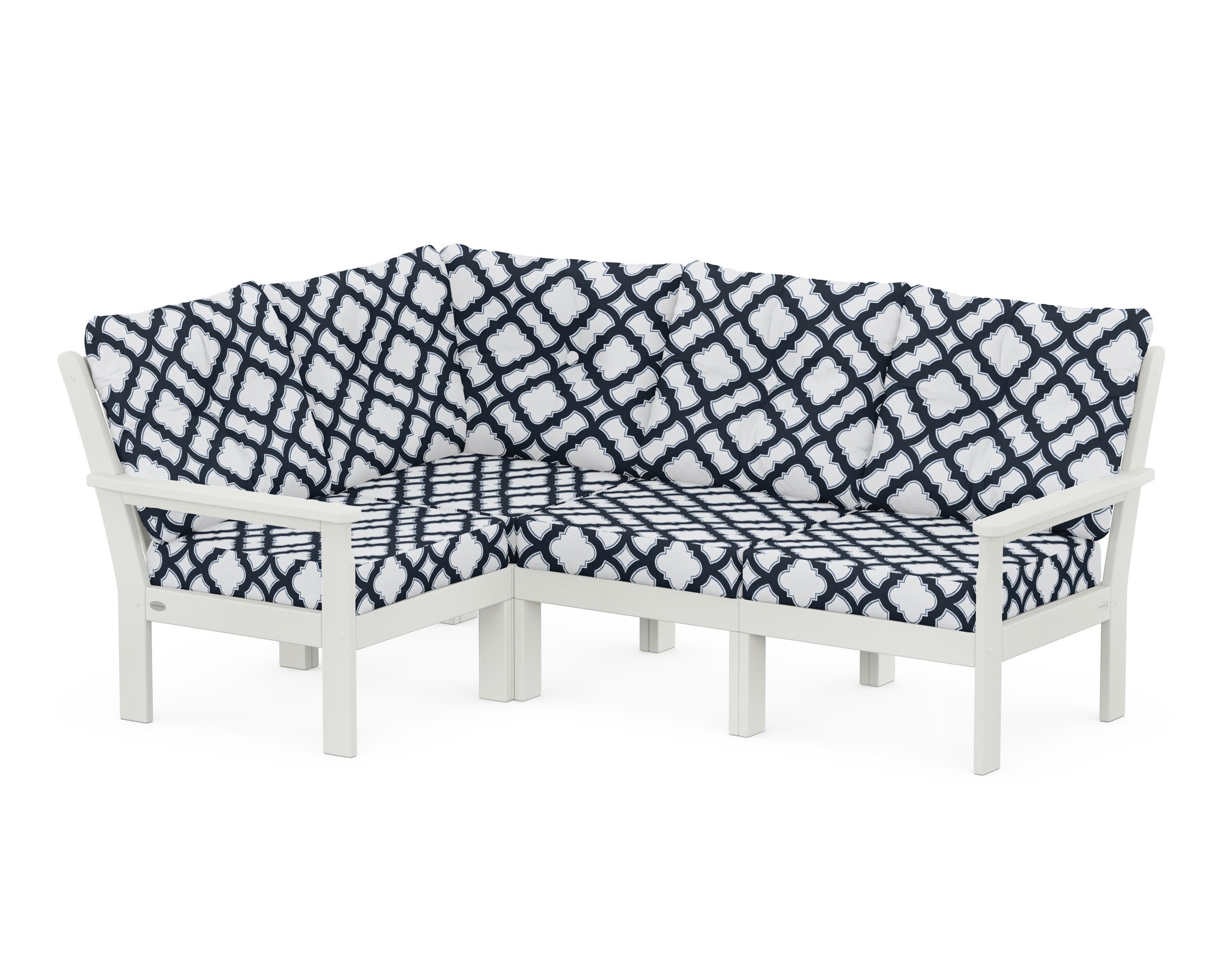 Vineyard 4-Piece Sectional in Vintage White / Trellis Marine Indigo