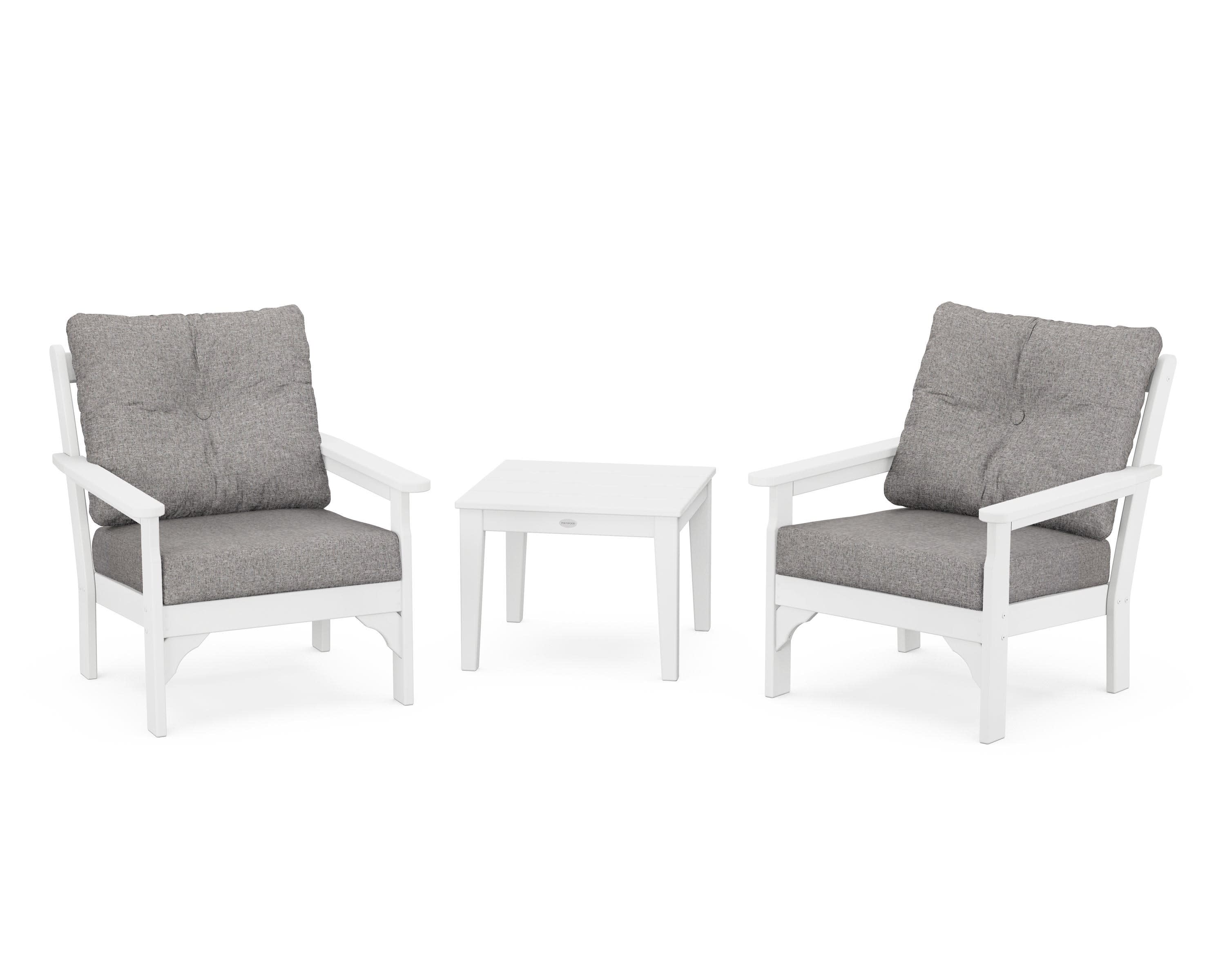 Vineyard 3-Piece Deep Seating Set in White / Grey Mist